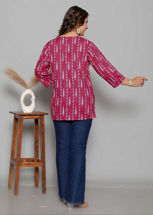 Red Cotton Printed Kurti Top