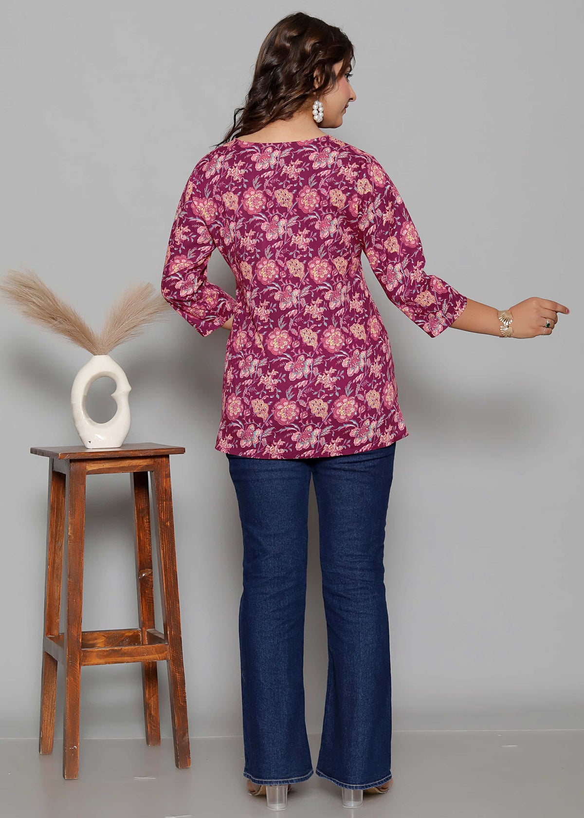 Maroon Cotton Printed Kurti Top