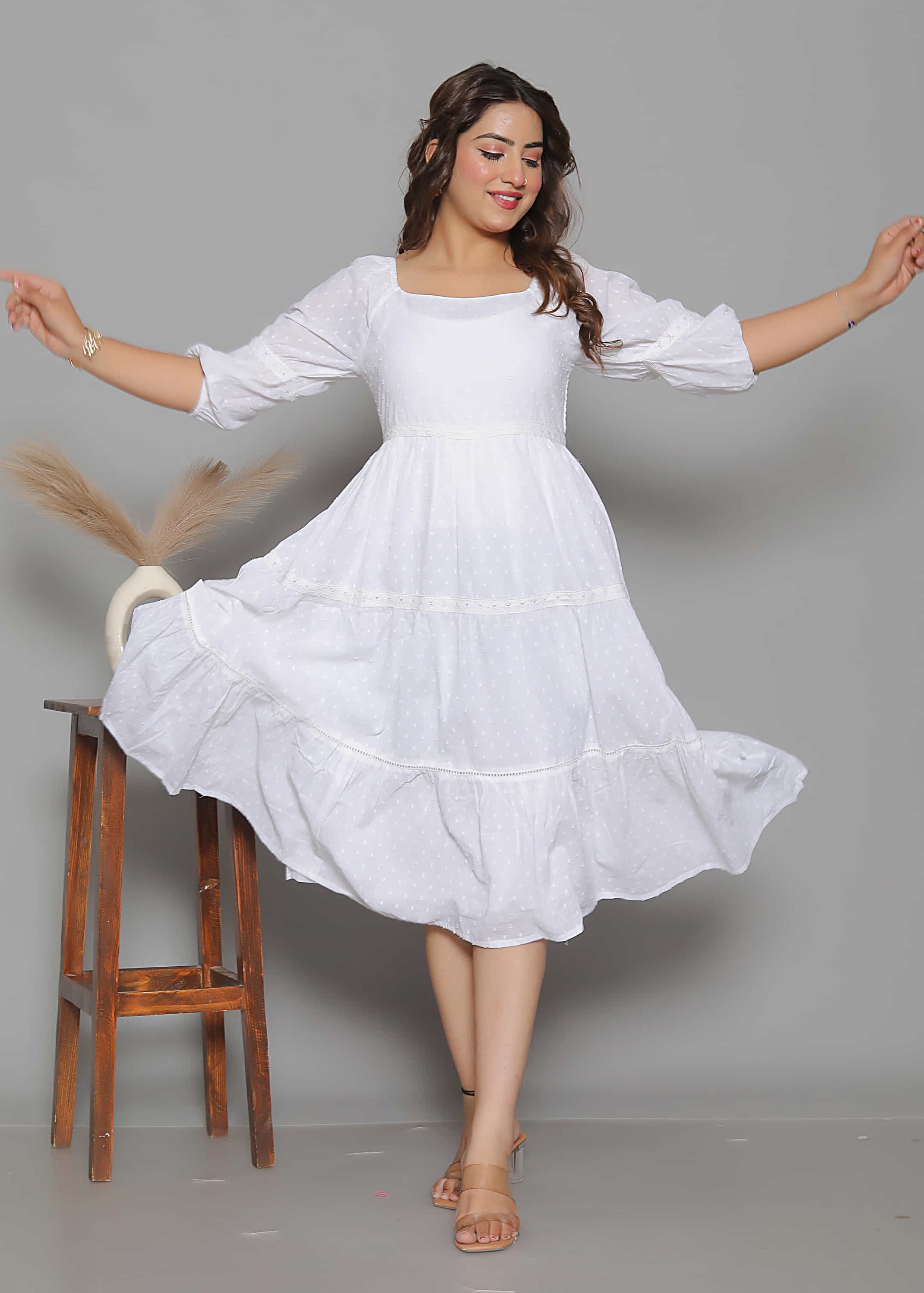 Flared Flowy White Dress