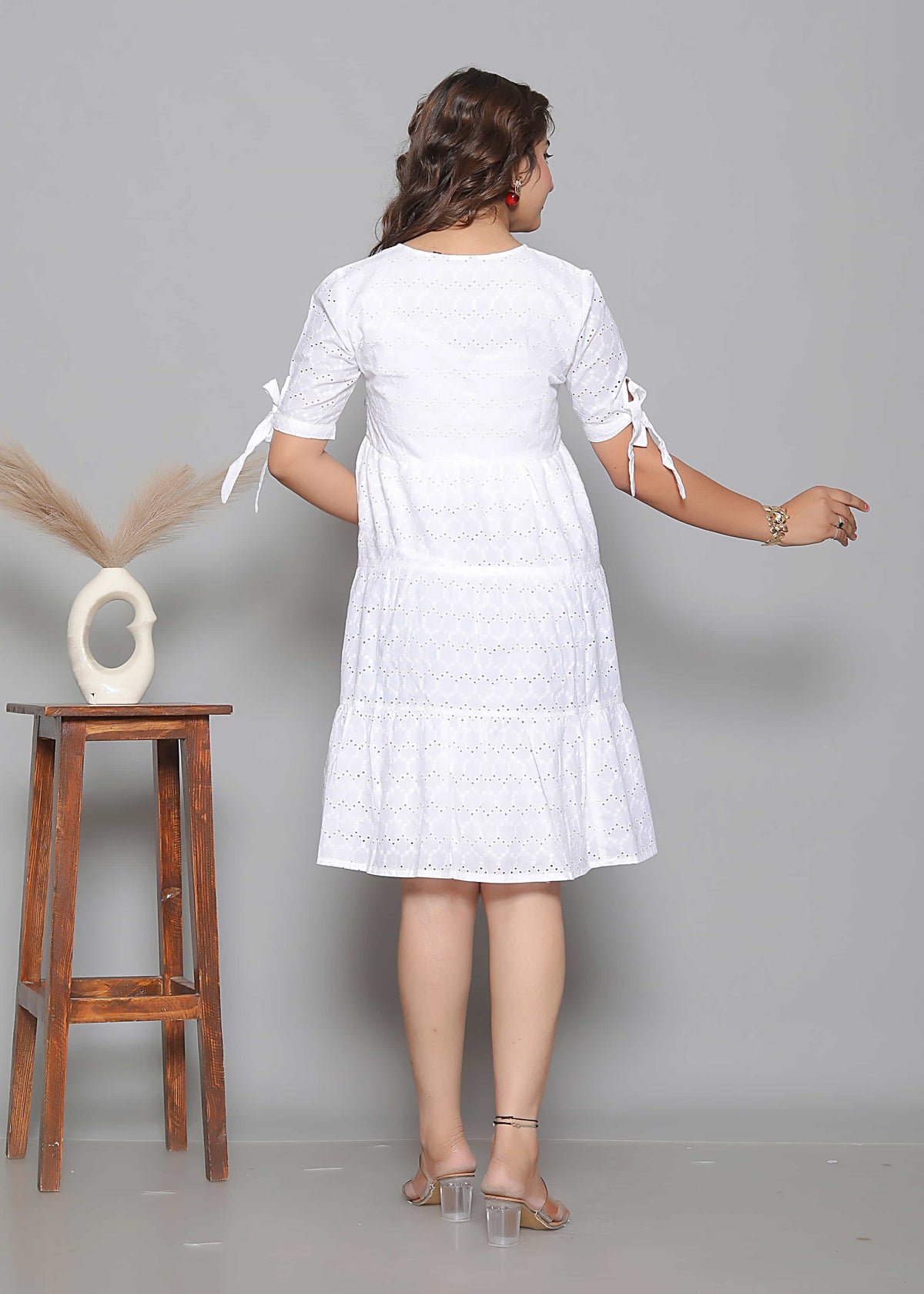 White Eyelet Embroidery Flared Summer Dress
