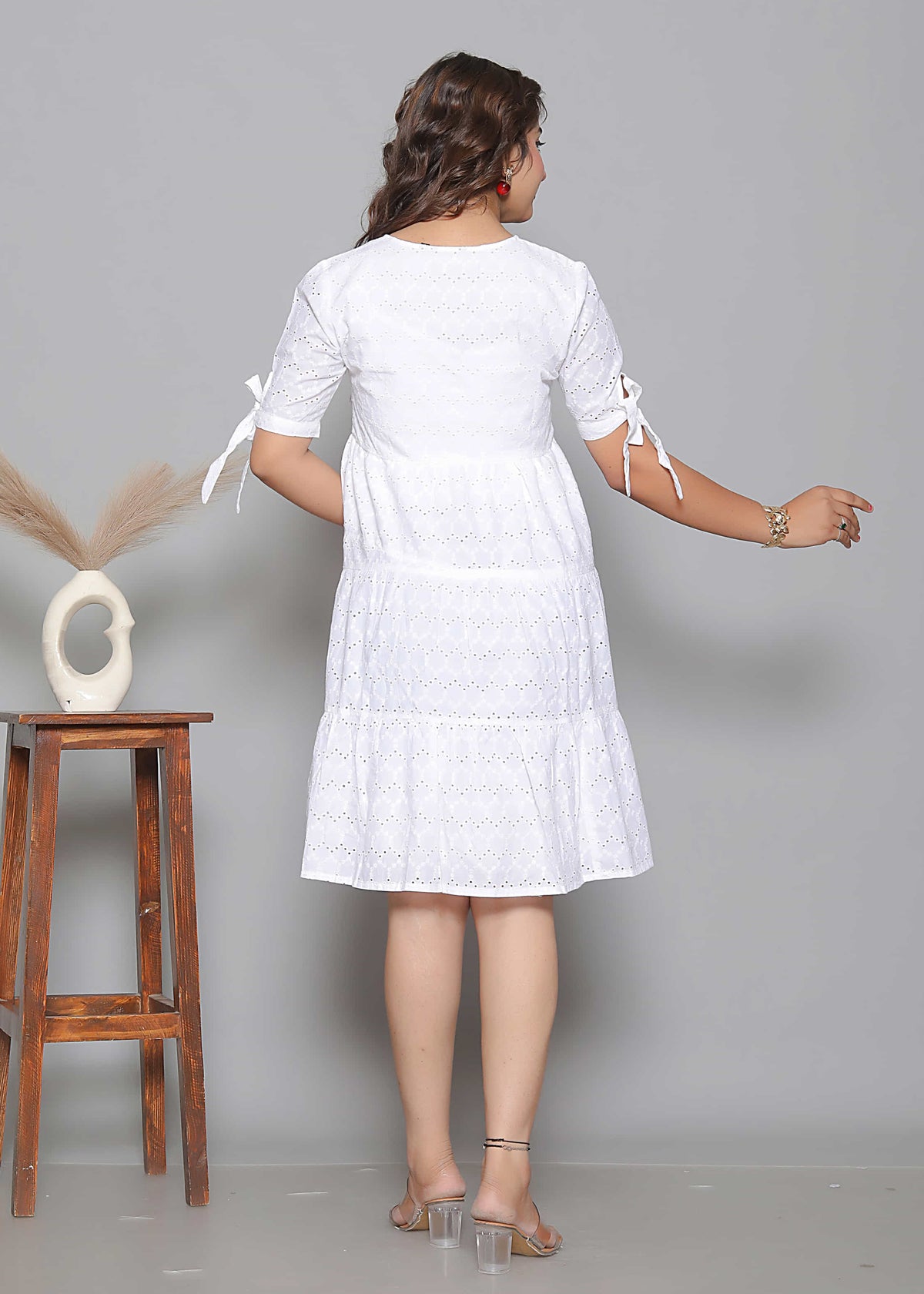 White Eyelet Embroidery Flared Dress
