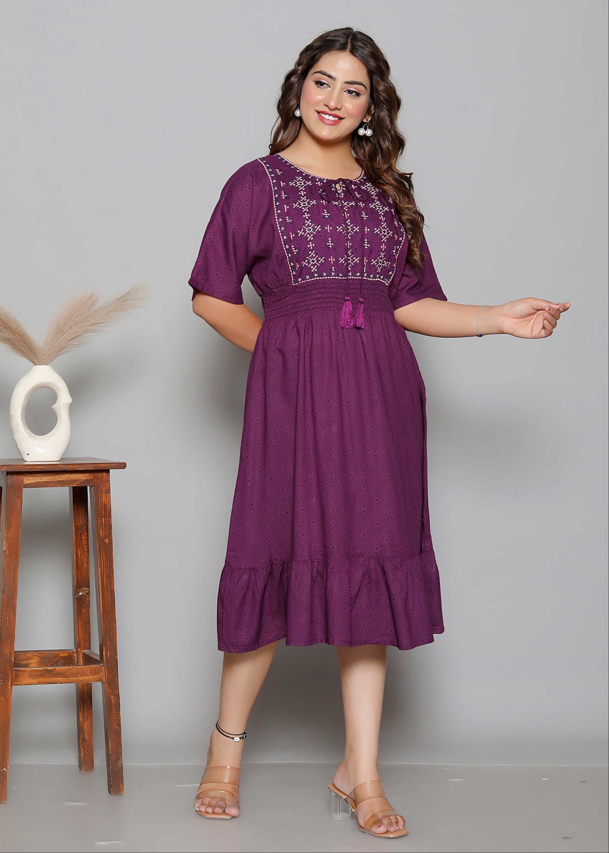 Smocked Waist Flared A-Line Dress