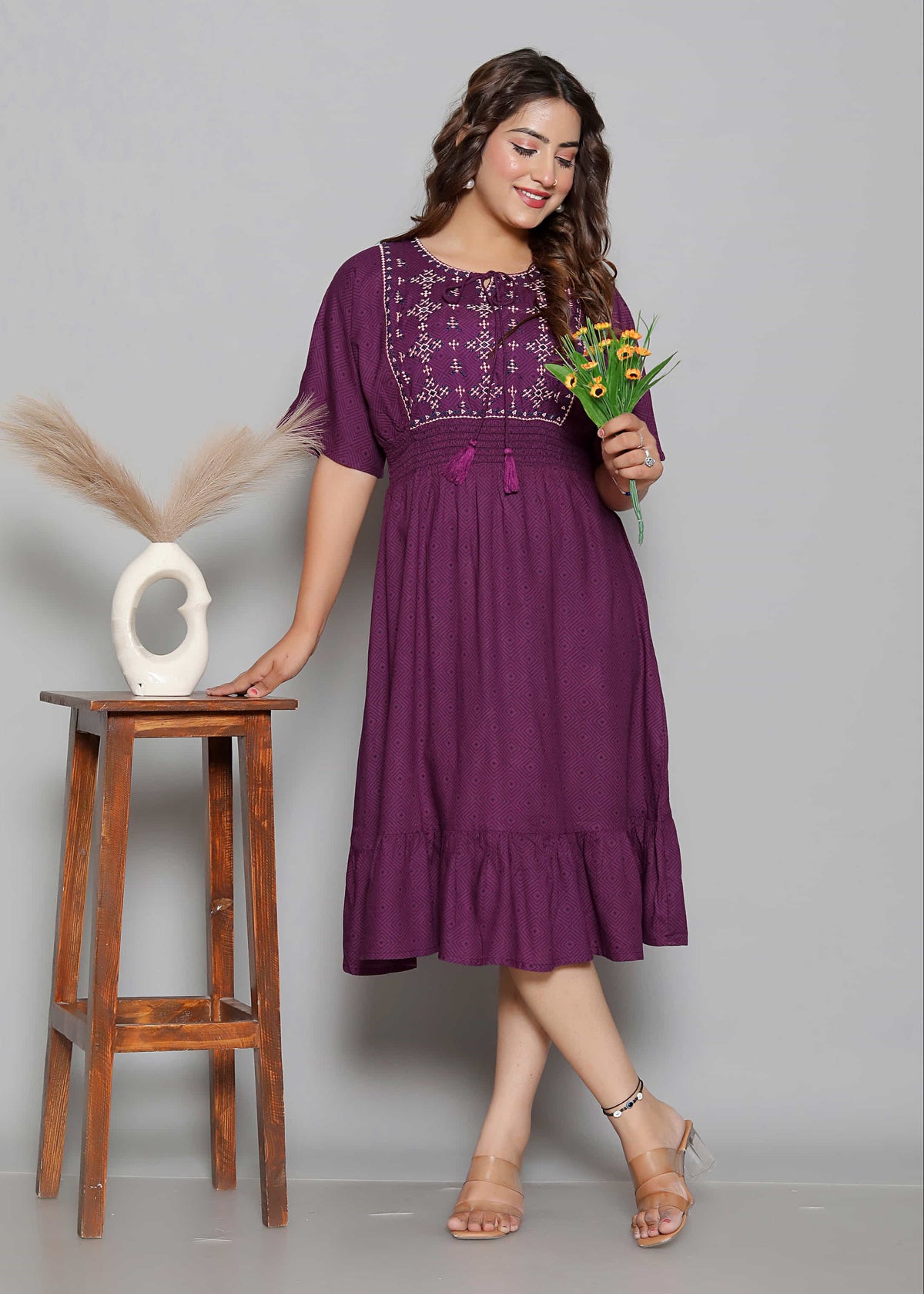 Smocked Waist Flared A-Line Dress