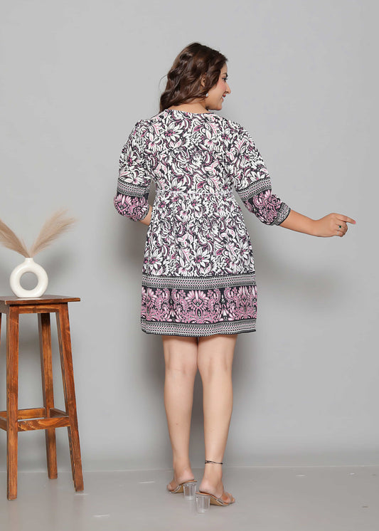 V-Neck Smocked Boho Kurti Dress