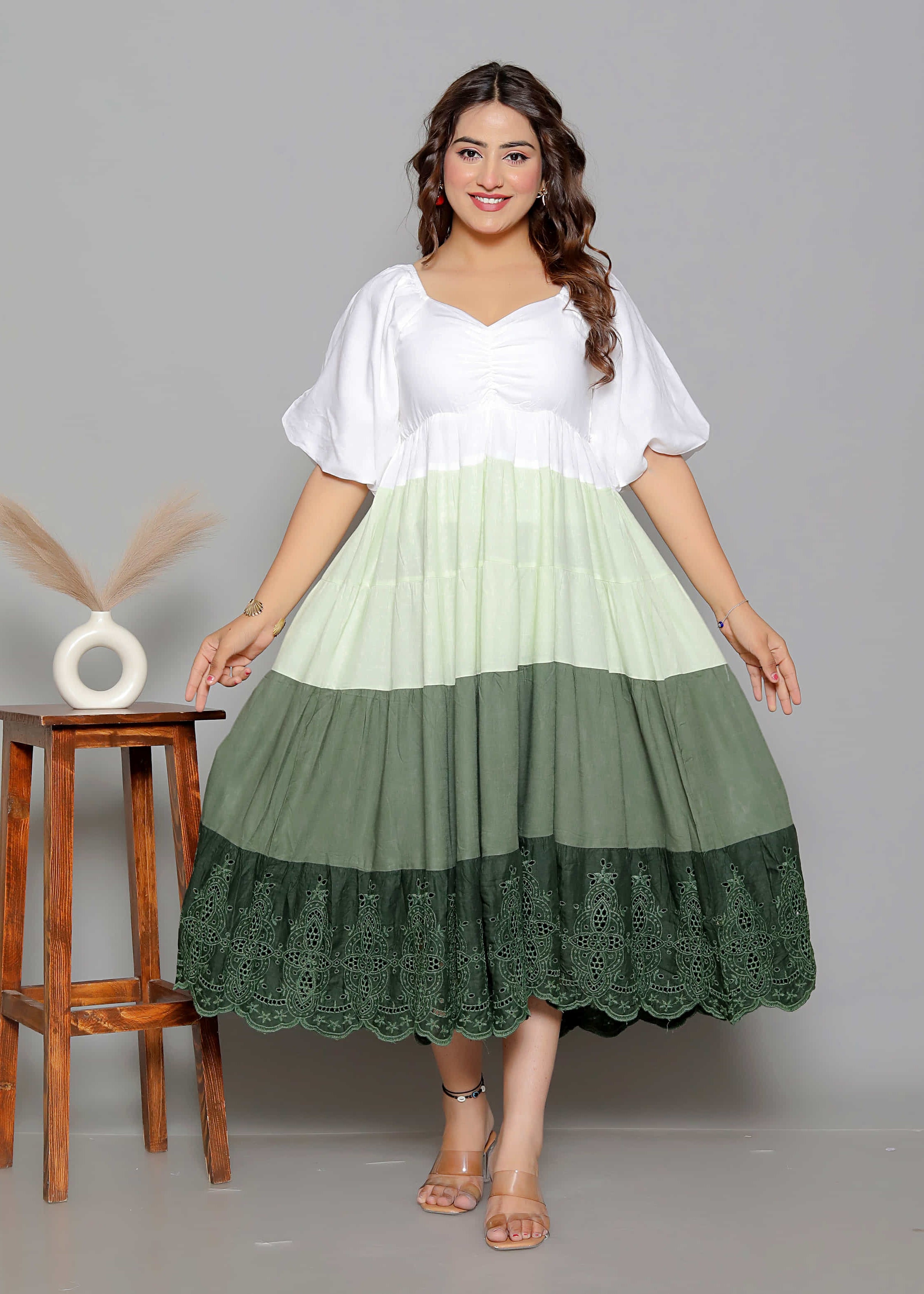White & Green Ombre Dress