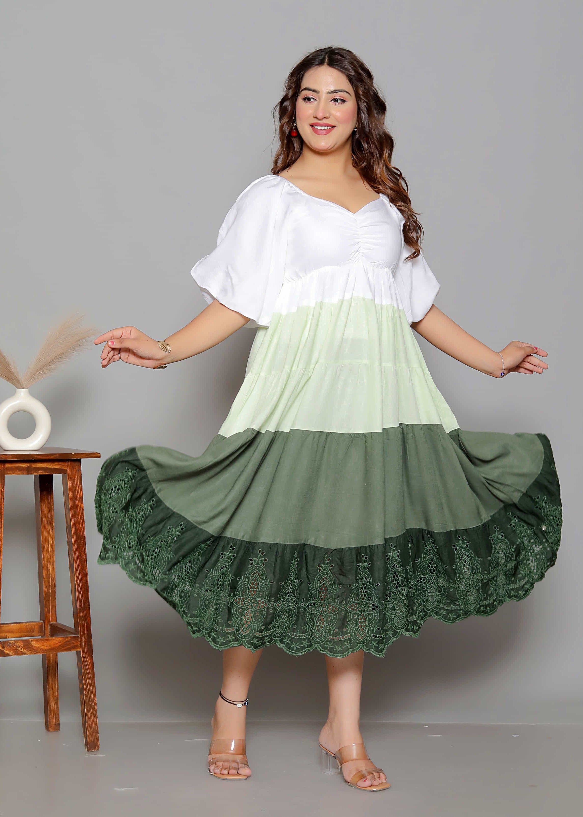 White & Green Ombre Dress
