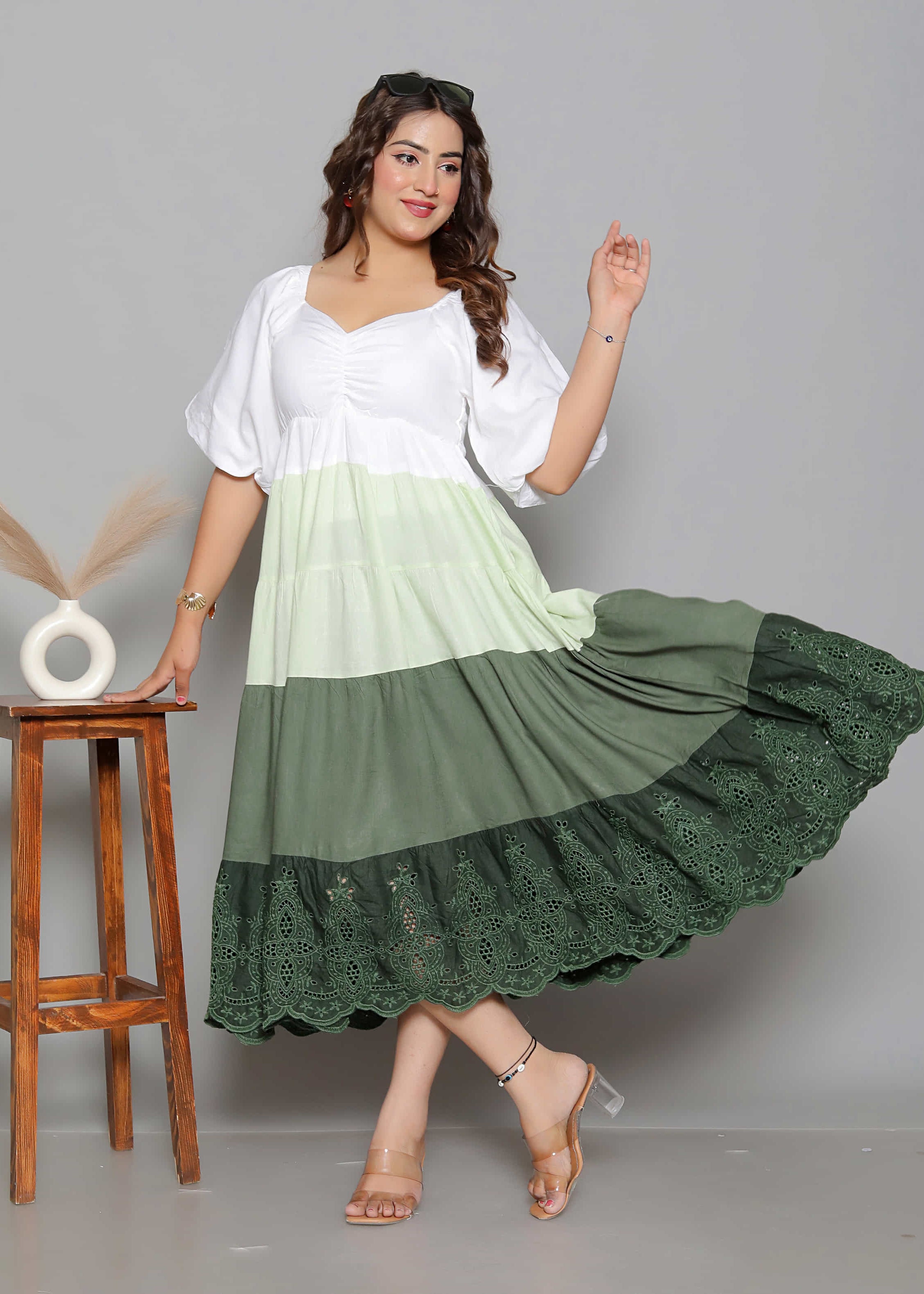 White & Green Ombre Dress