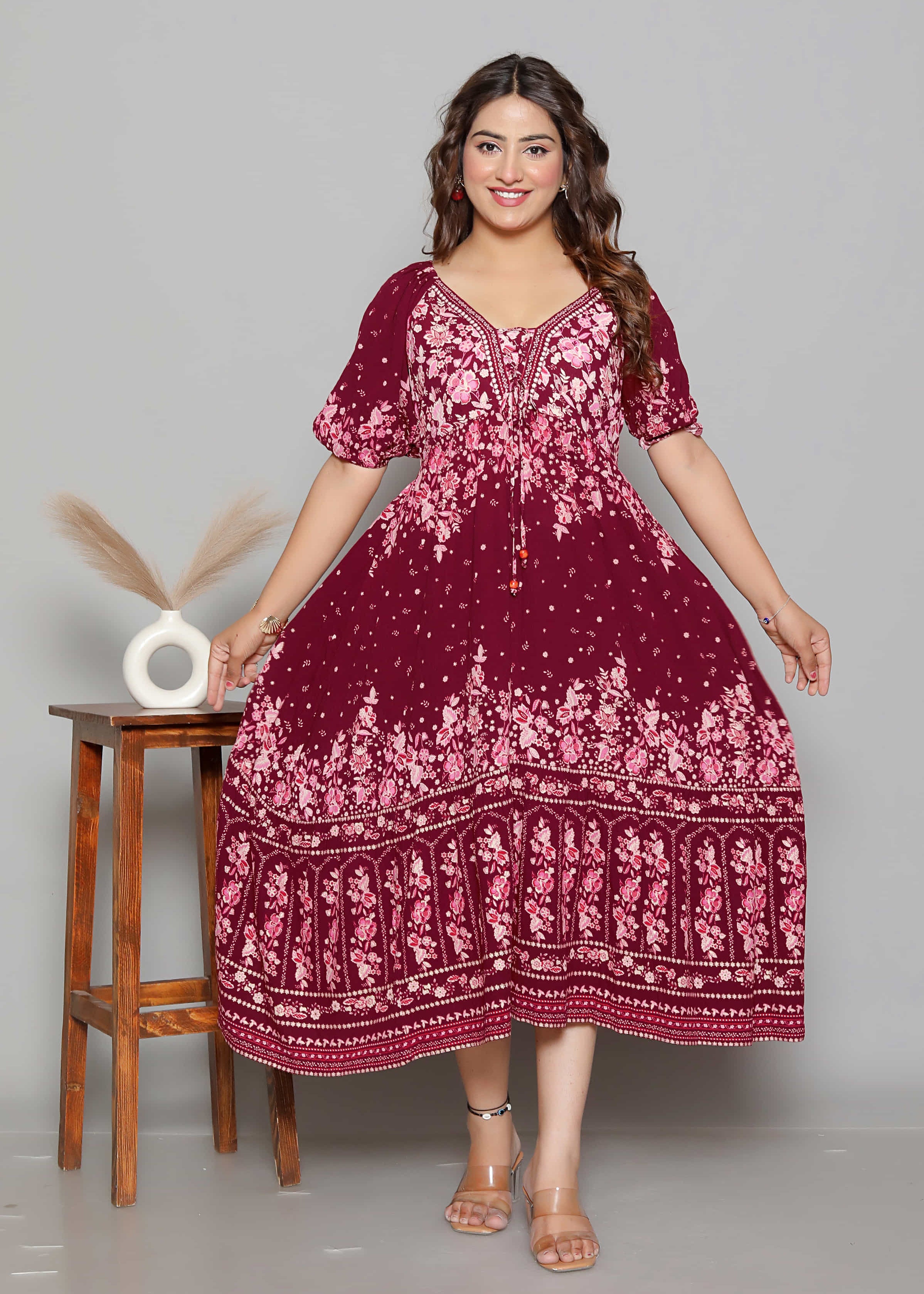 Maroon Floral Dress