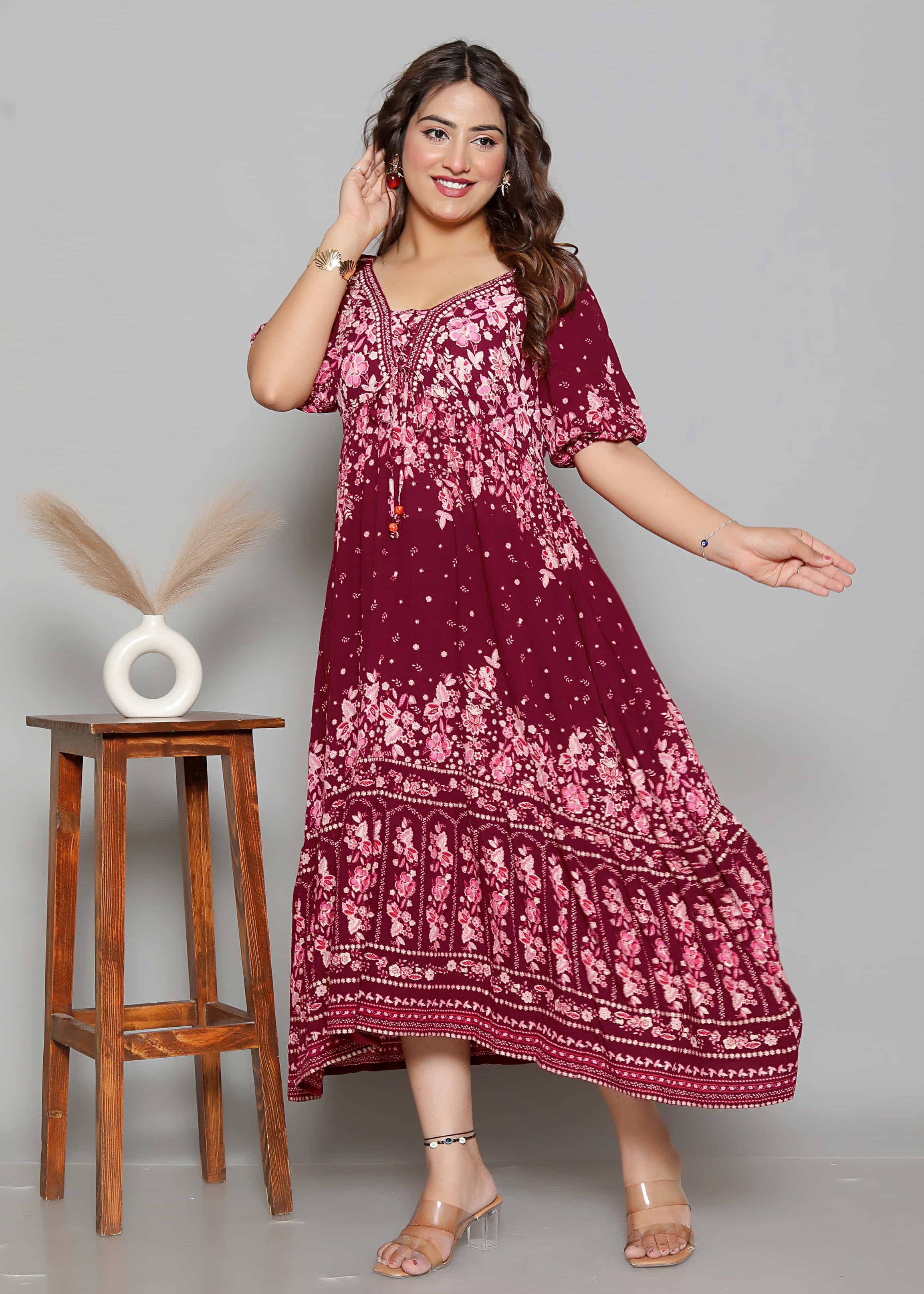 Maroon Floral Dress