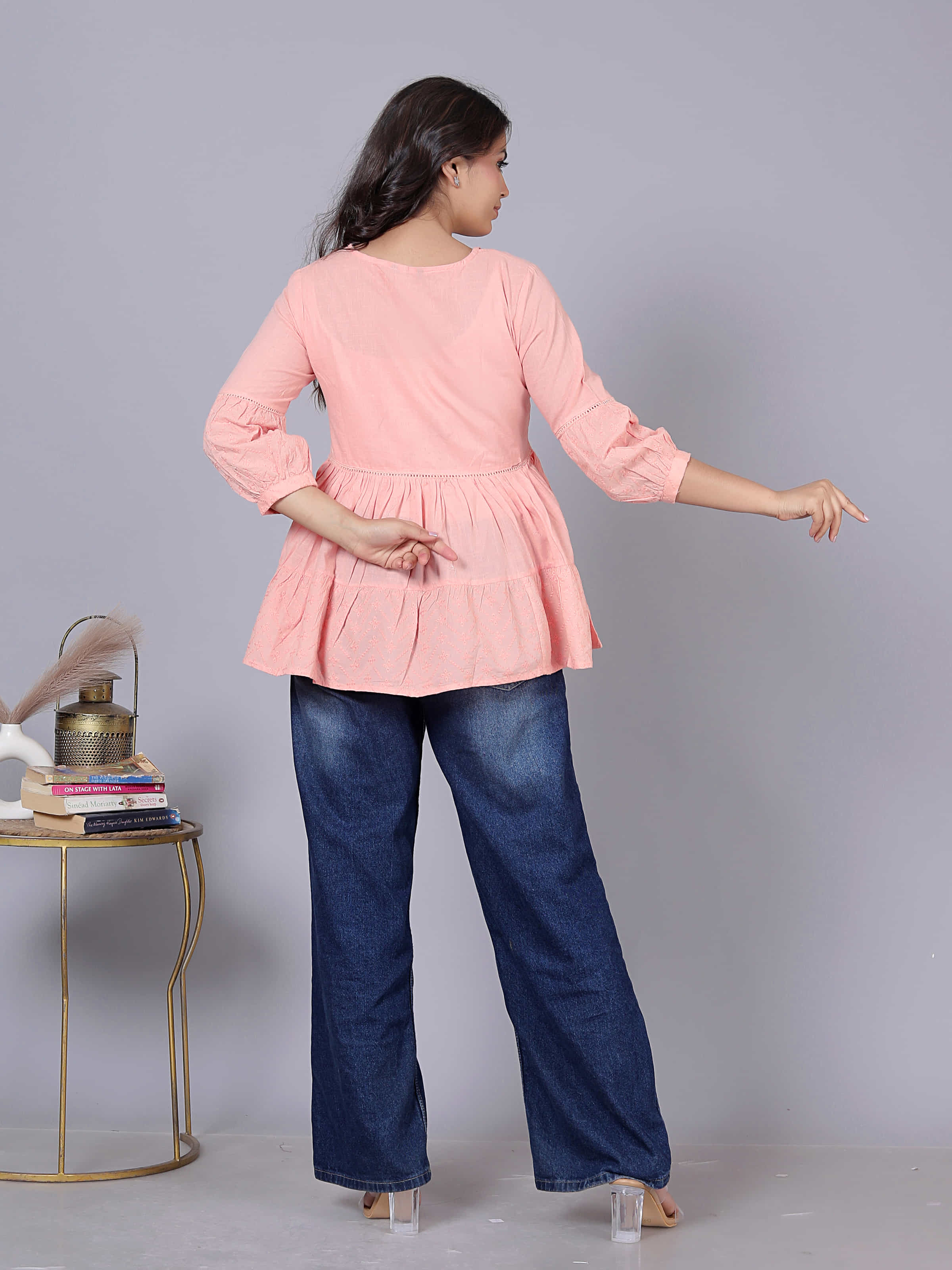 Embroidered Bishop Sleeve Cotton Top