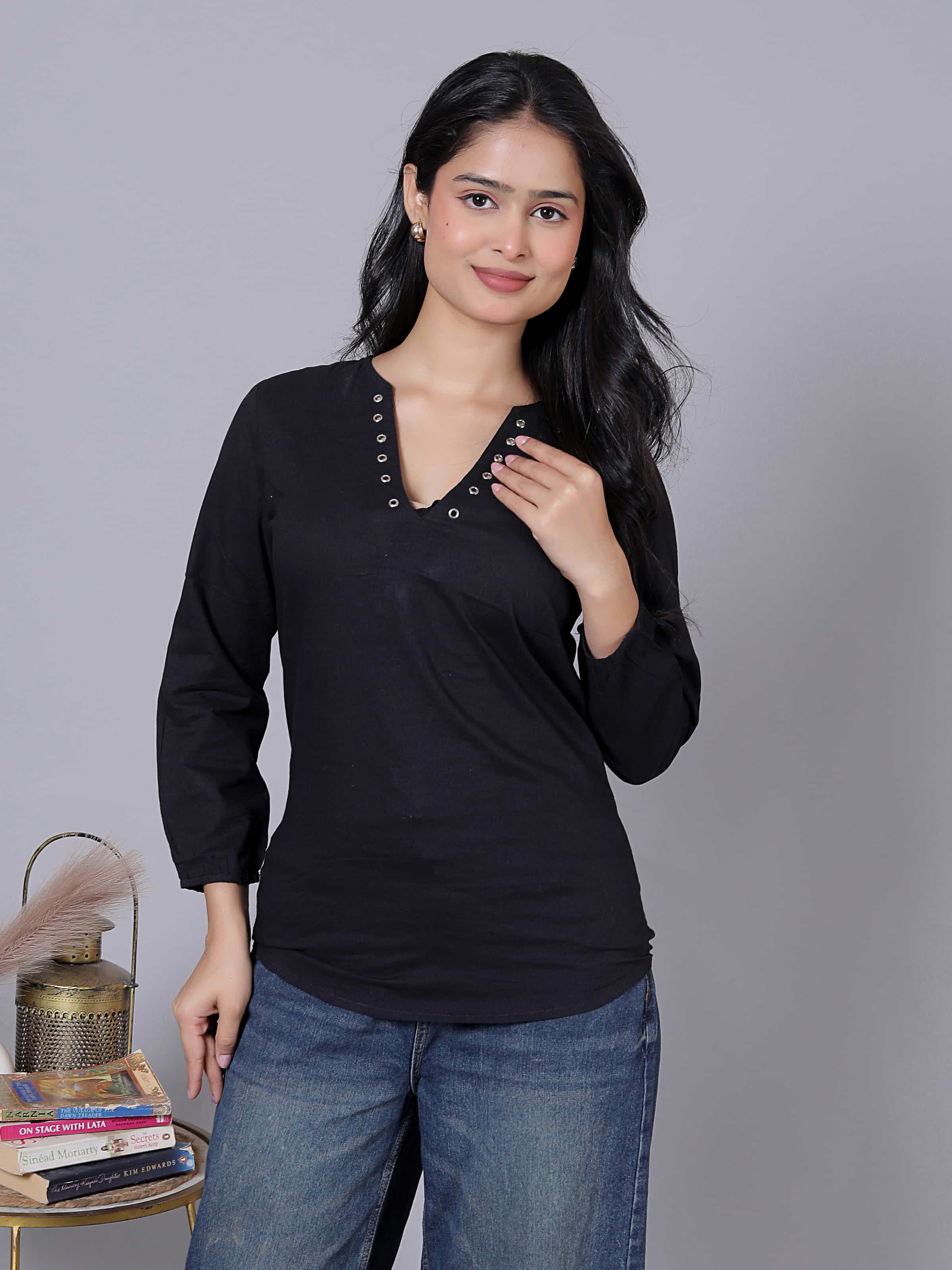 Embellished V-Neck Relaxed Fit Tunic