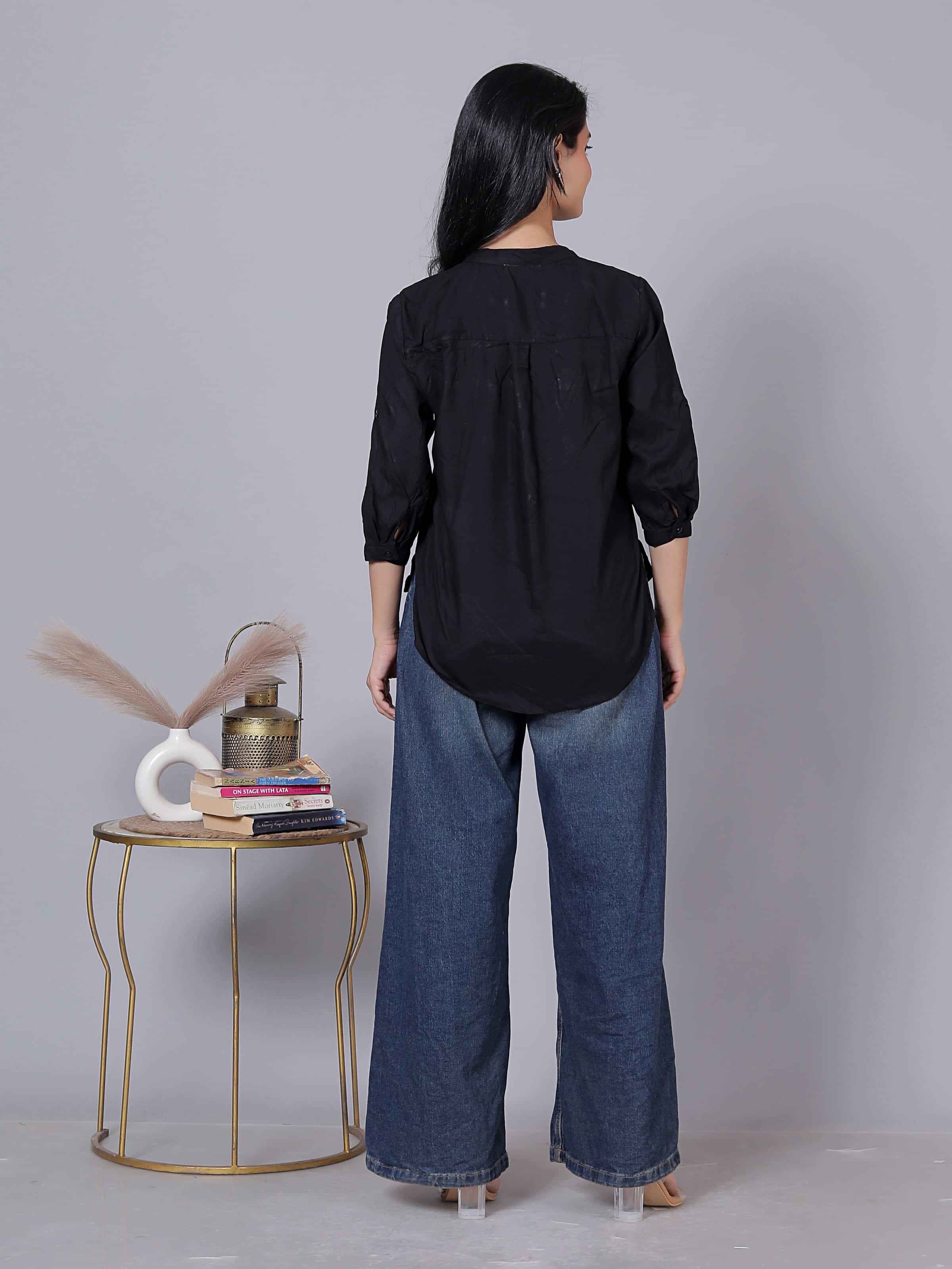 Solid Viscose Rayon Henley Shirt Style Top