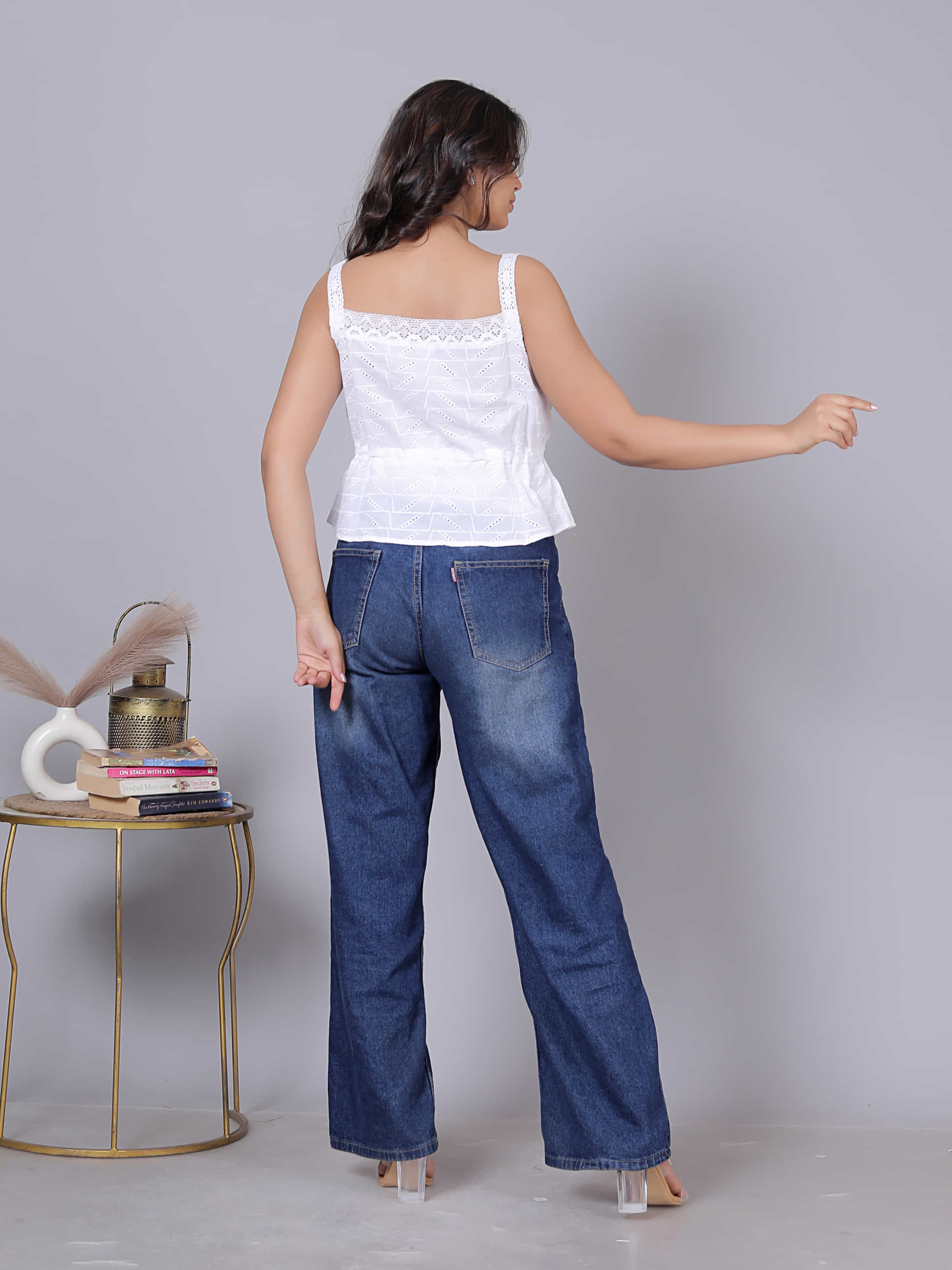 Lace Embroidered Square Neck Cinched Waist Top