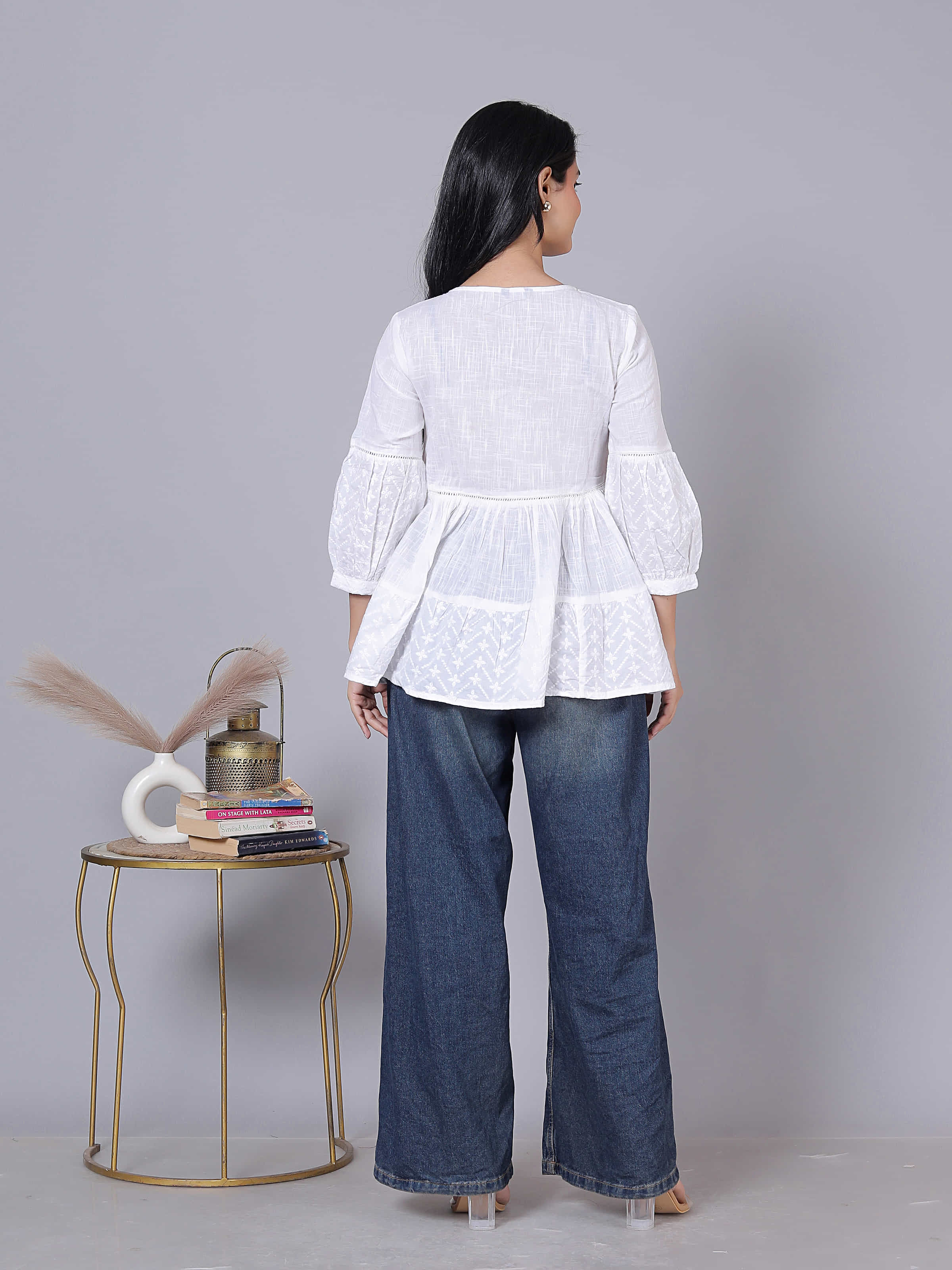 Self Design Bishop Sleeve Cotton Fusion Top