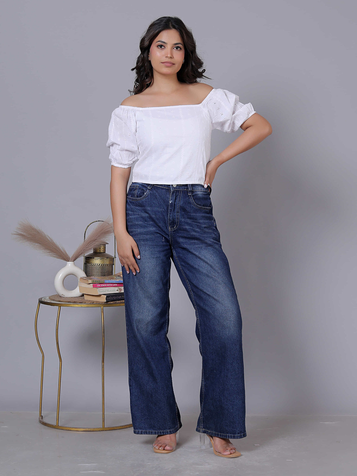 Embroidered Off Shoulder Cotton Top