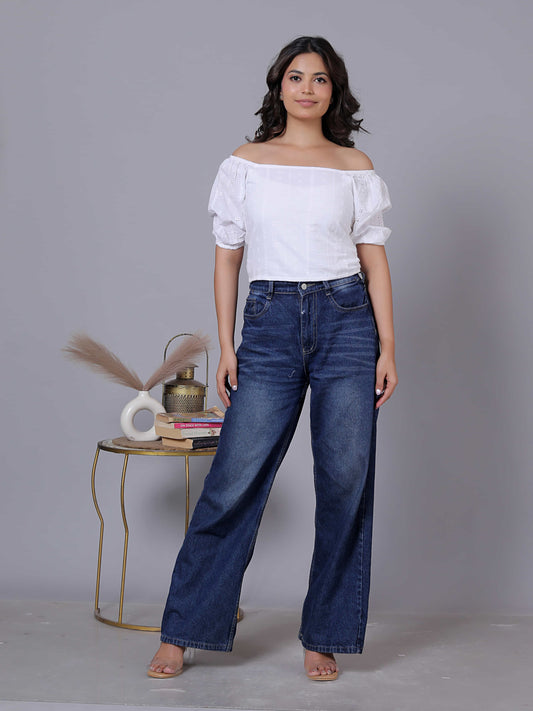 Embroidered Off Shoulder Cotton Top