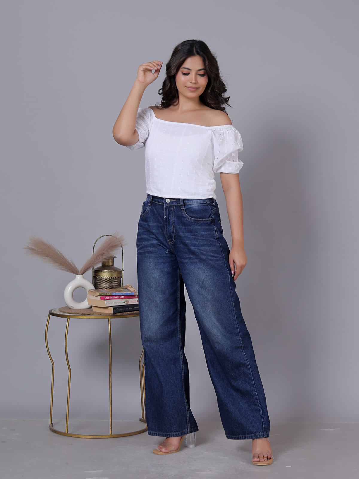 Embroidered Off Shoulder Cotton Top