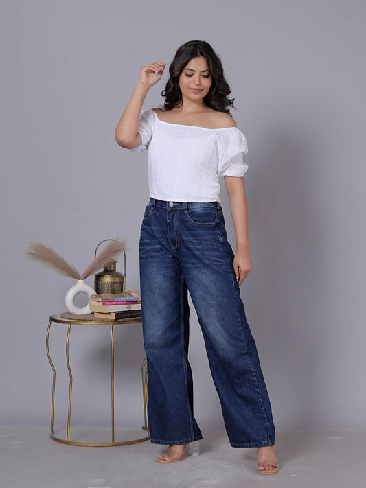 Embroidered Off Shoulder Cotton Top