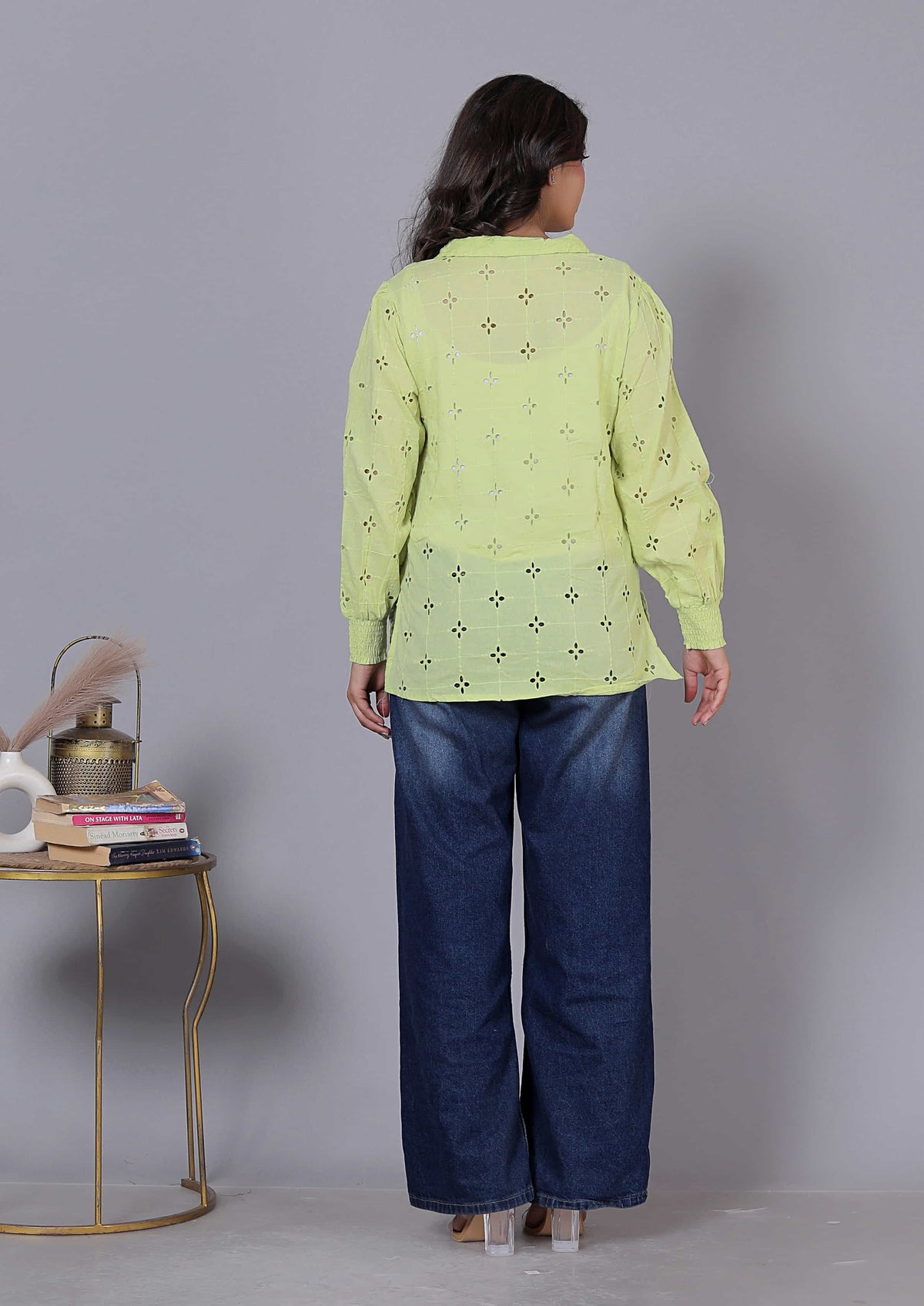 Laser Cut Embroidered Shirt Style Cotton Top