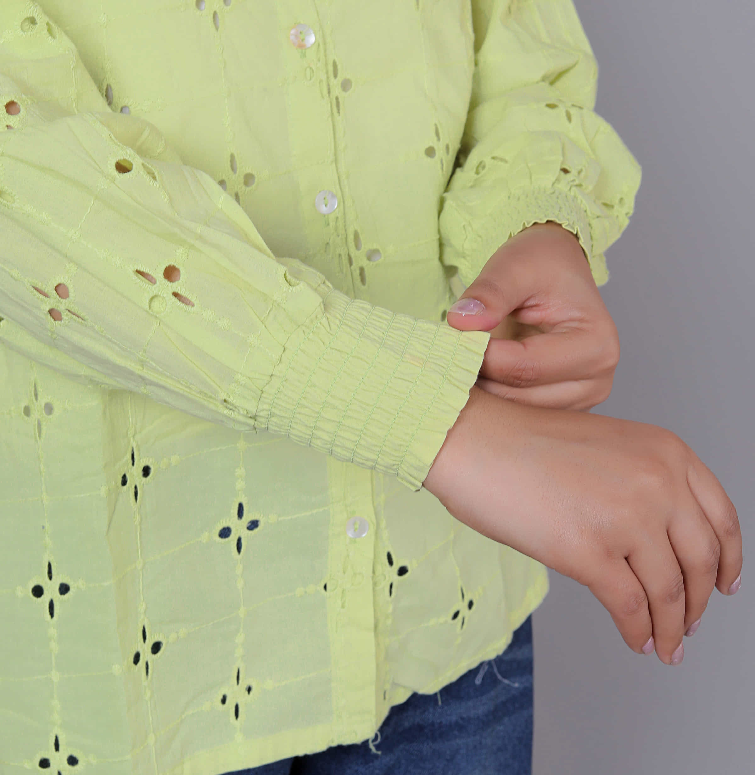 Laser Cut Embroidered Shirt Style Cotton Top