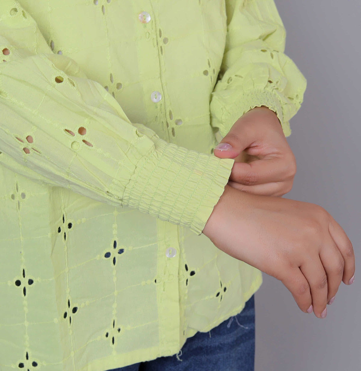 Laser Cut Embroidered Shirt Style Cotton Top