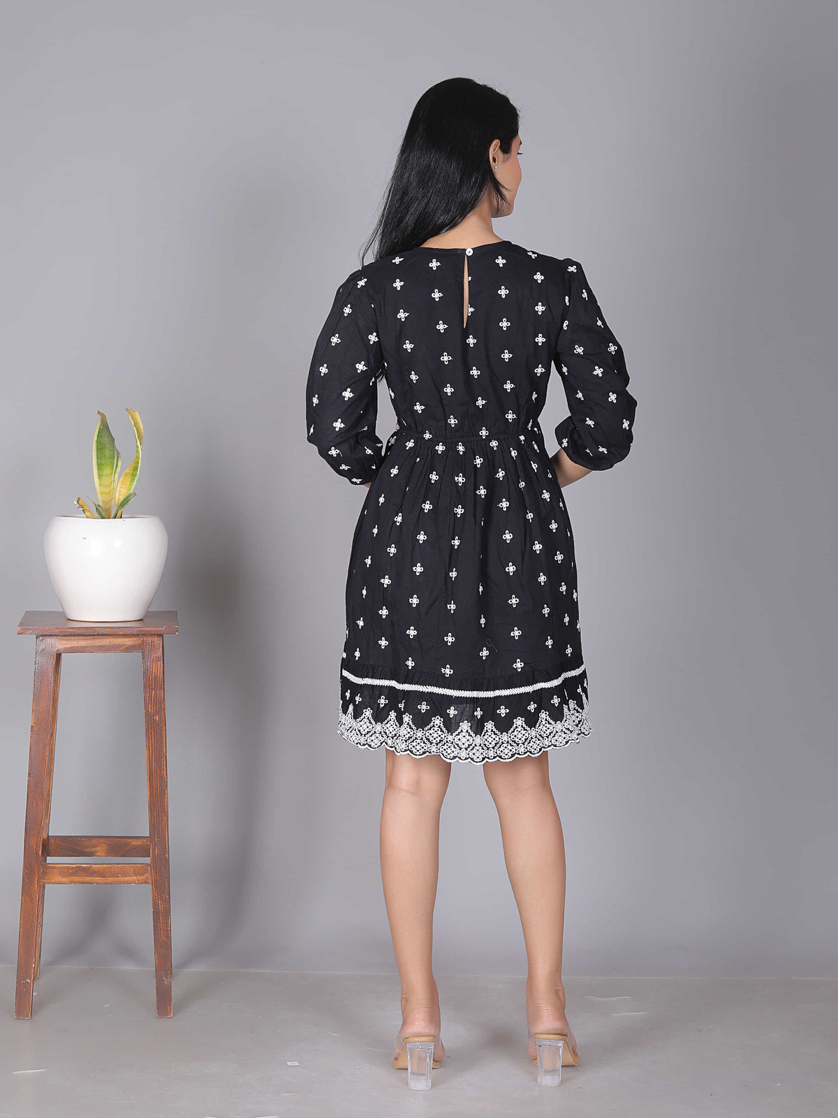 Black Embroidered Fit Flare Dress