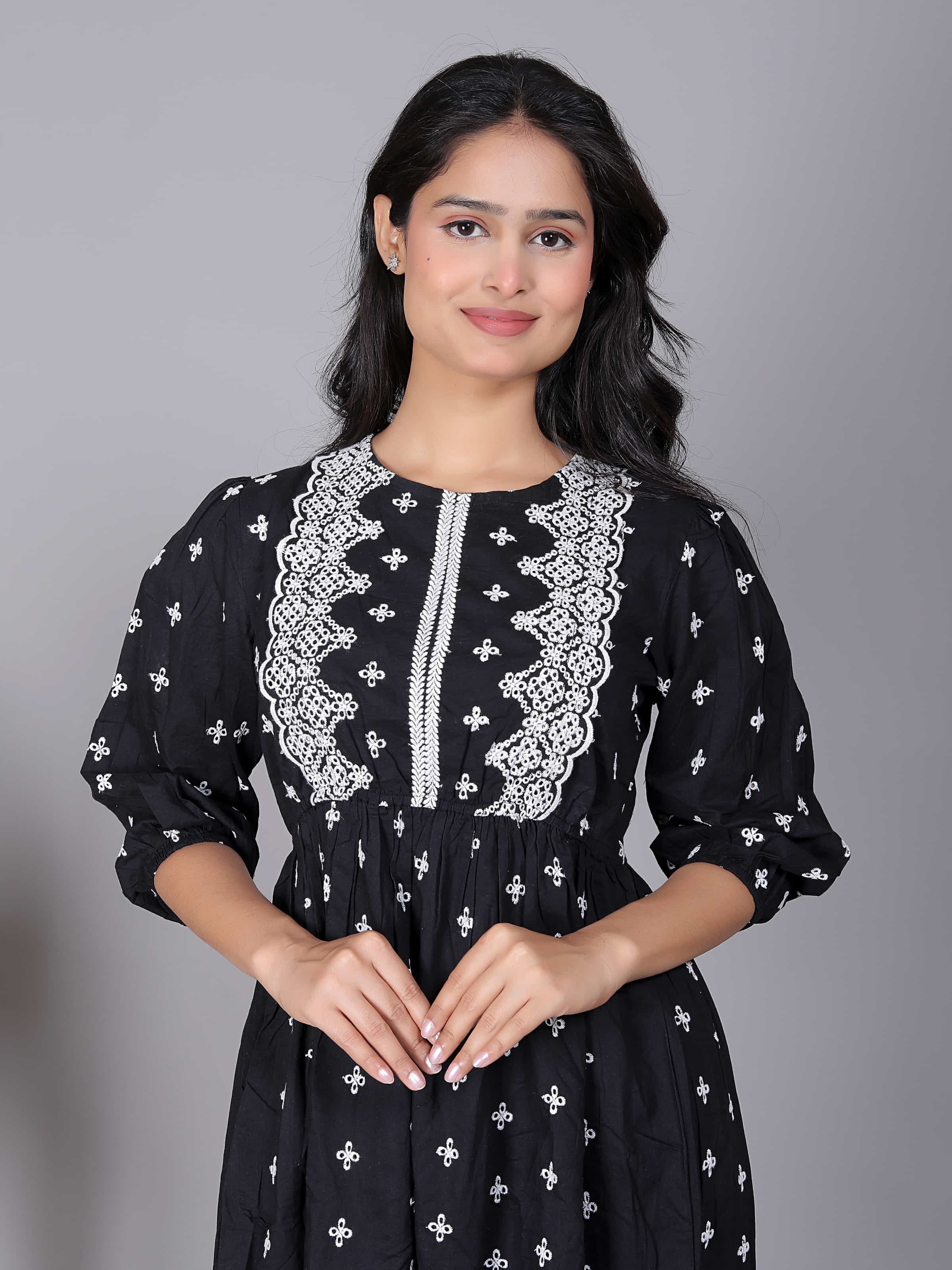 Black Embroidered Fit Flare Dress