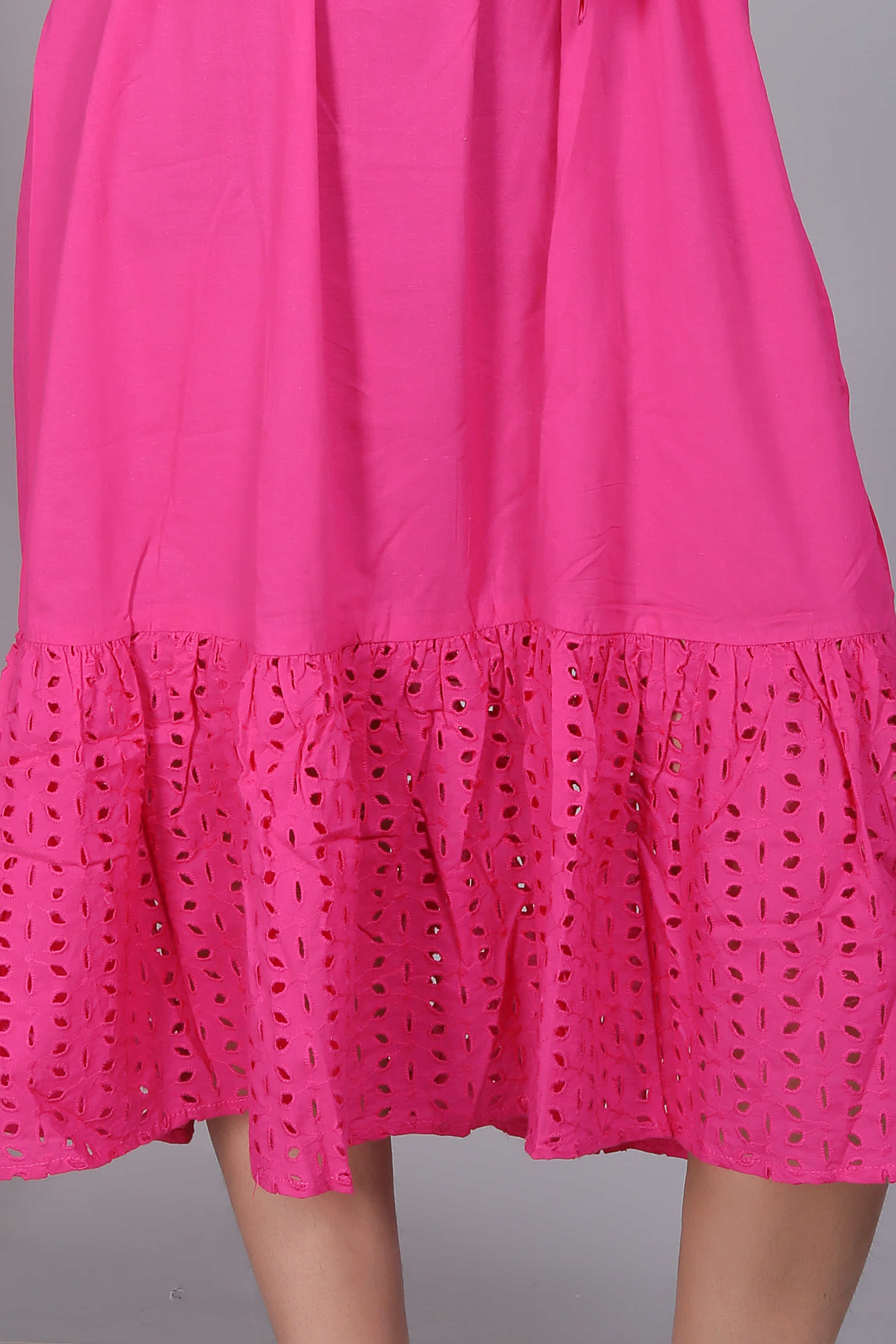 Pink Solid Tie-Waist Midi Dress