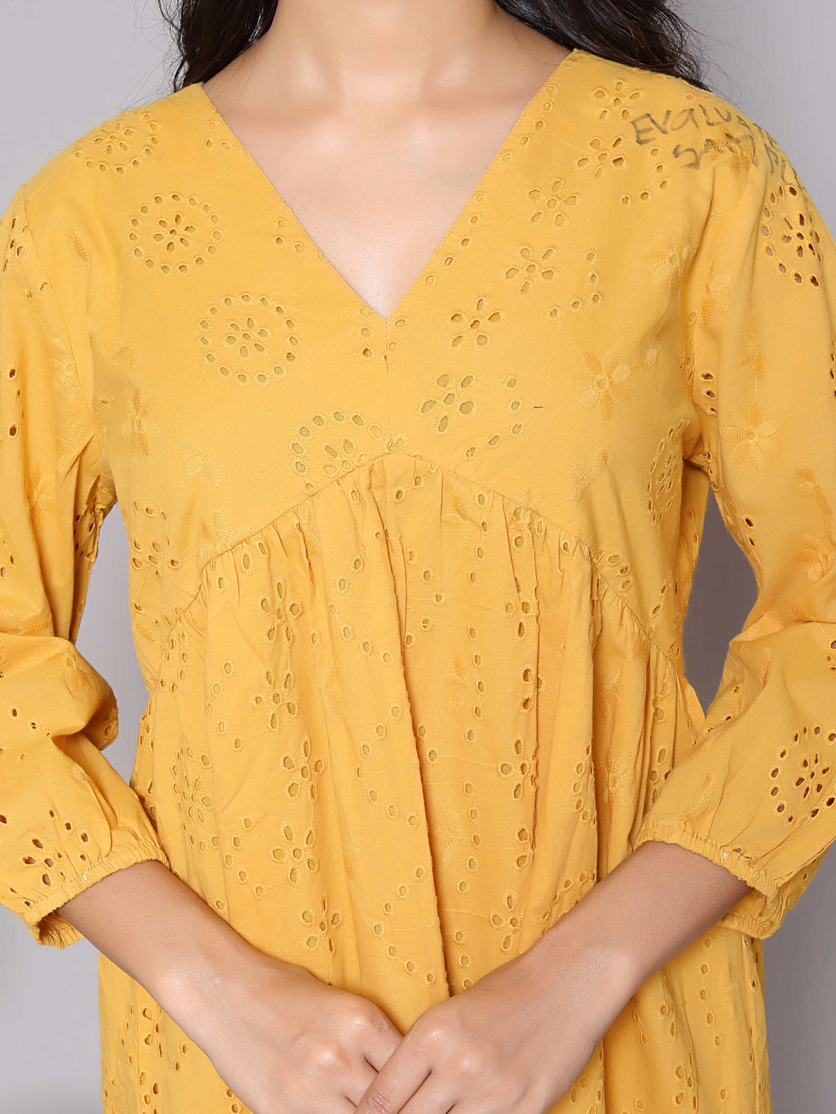 Mustard Schiffli Tiered A-Line Dress
