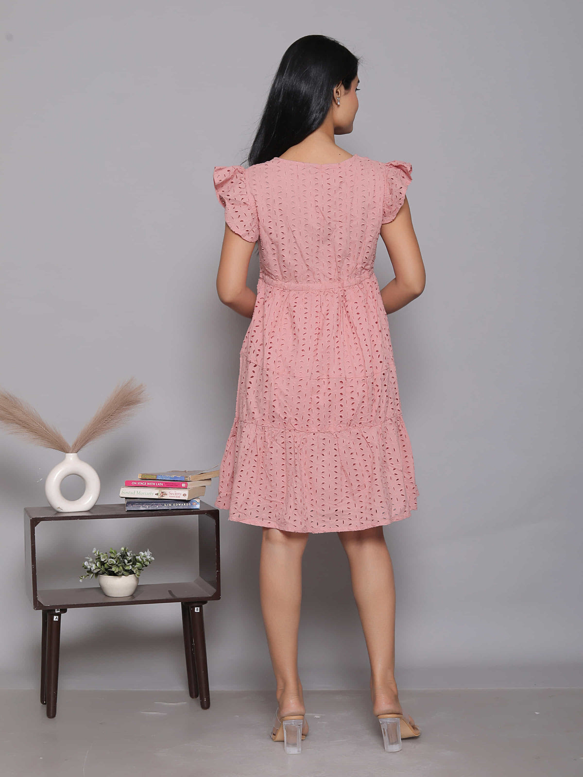 Pink Schiffli Butterfly Sleeve Dress