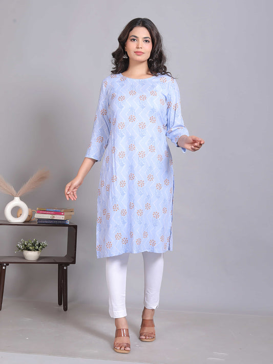 Light Blue Printed Straight Kurta