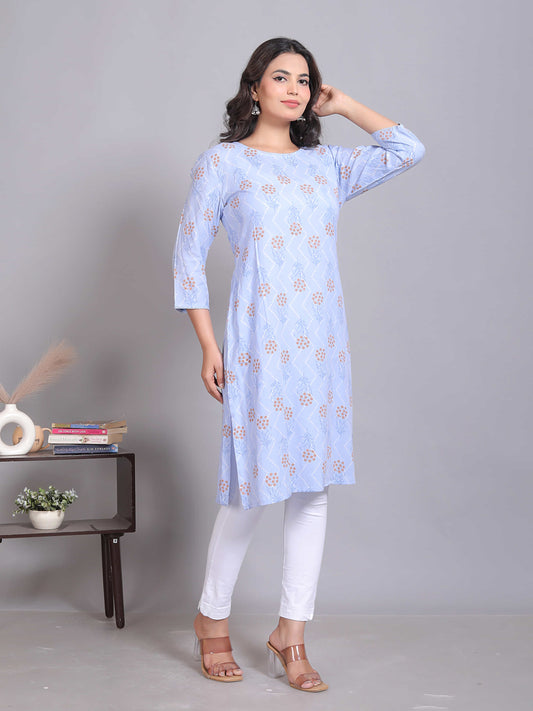 Light Blue Printed Straight Kurta