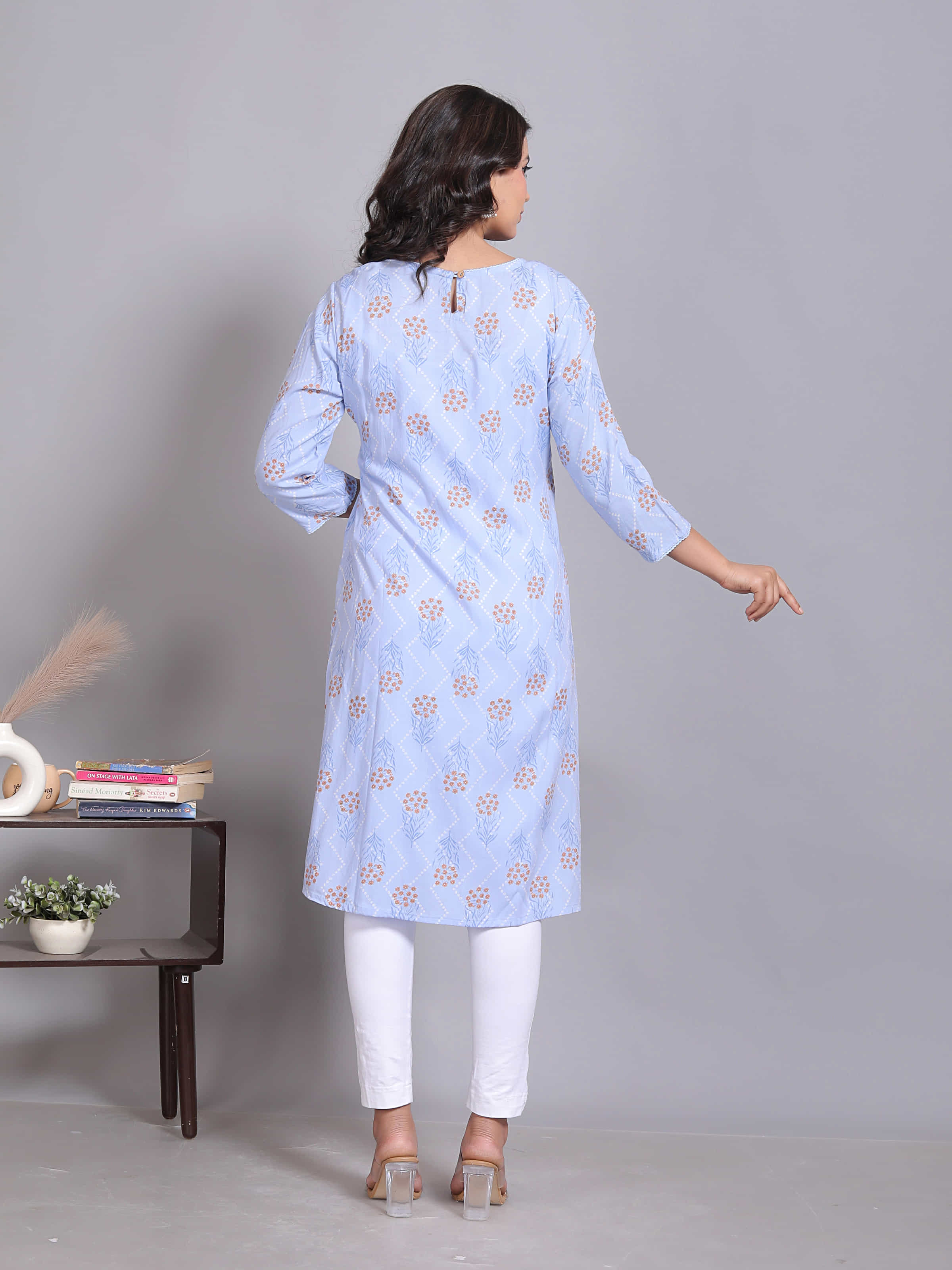 Light Blue Printed Straight Kurta
