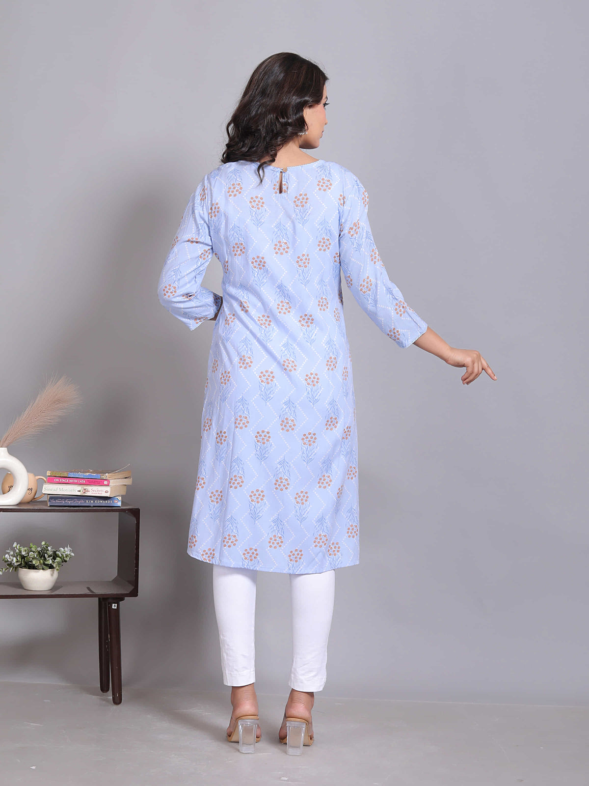 Light Blue Printed Straight Kurta