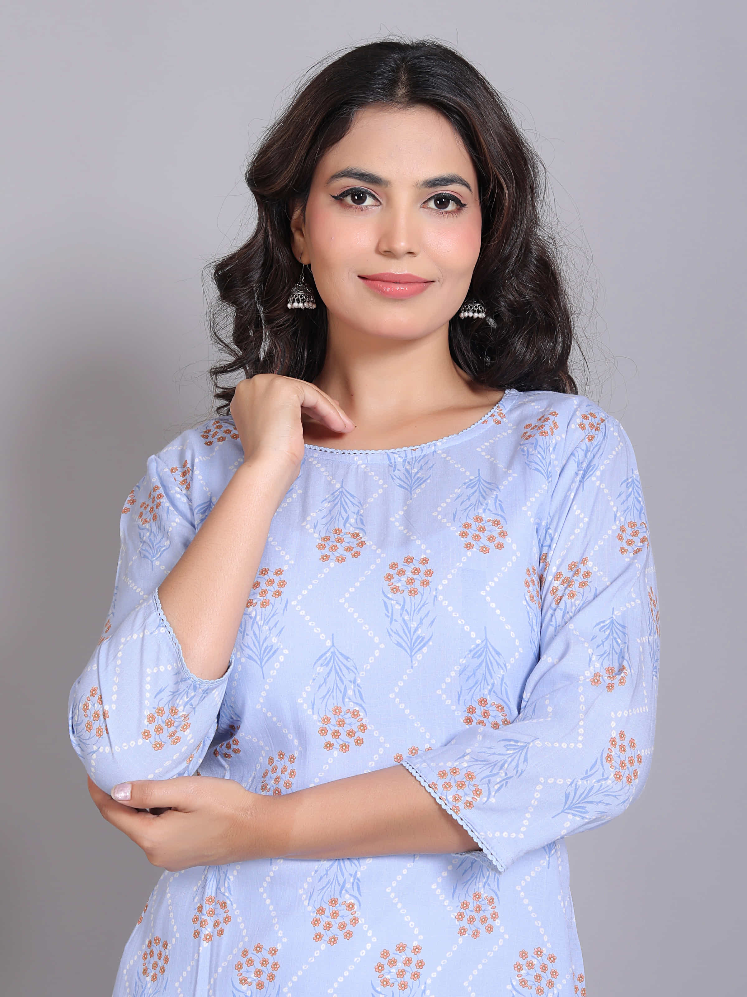 Light Blue Printed Straight Kurta