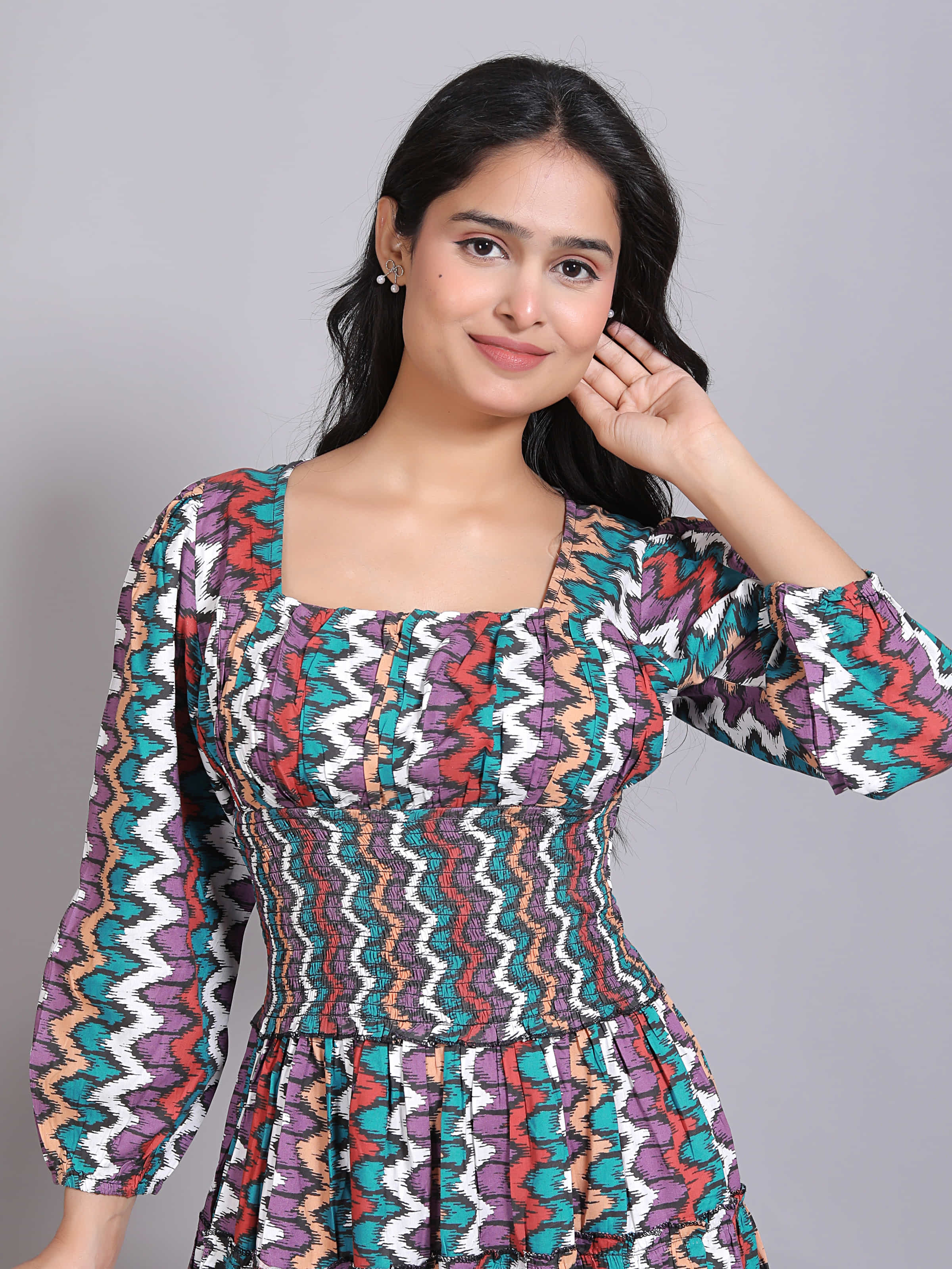Ikat Smocked Mini Party Dress