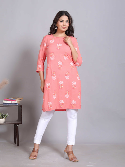 Pink Floral Straight Rayon Kurta