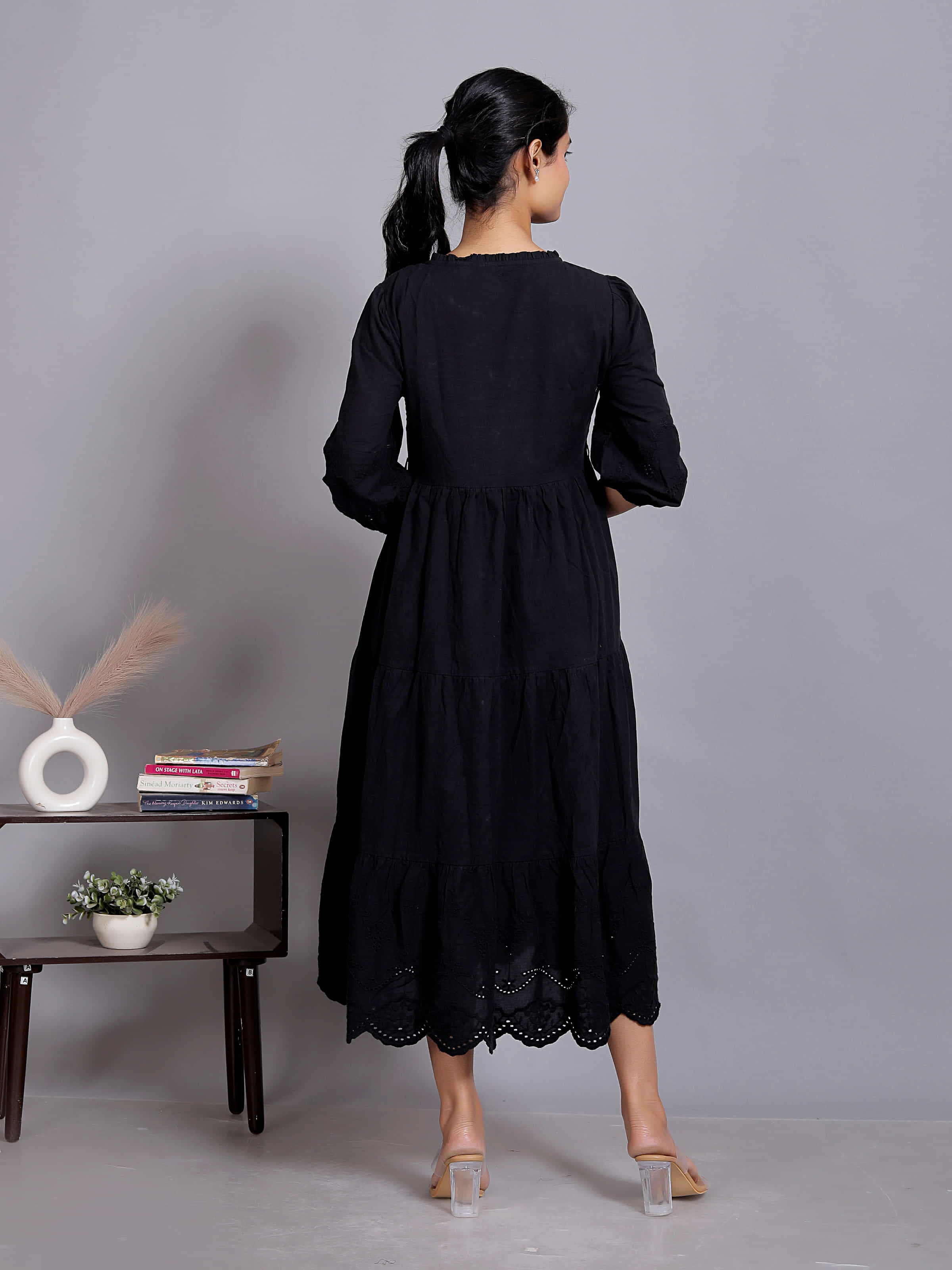 Black Lace Hem Maxi Dress