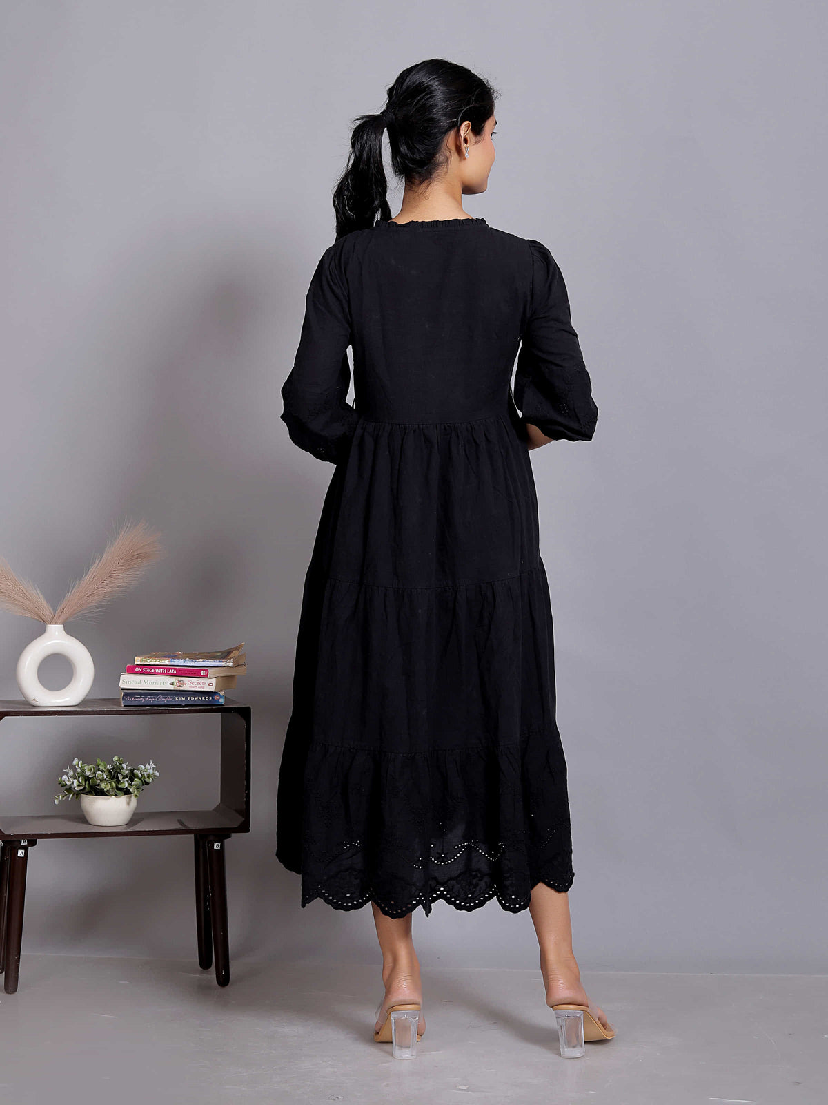 Black Lace Hem Maxi Dress