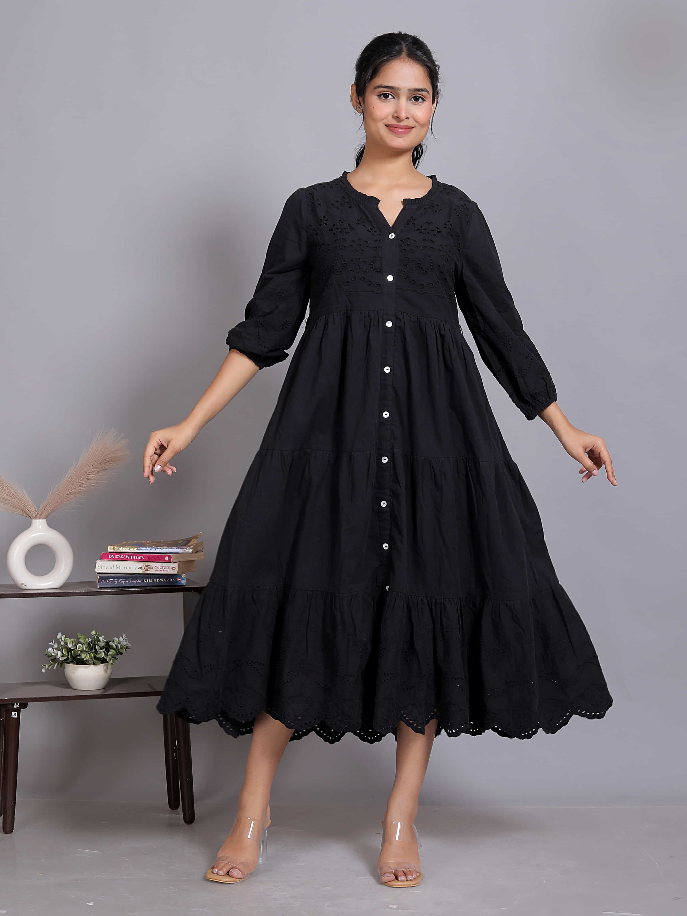 Black Lace Hem Maxi Dress