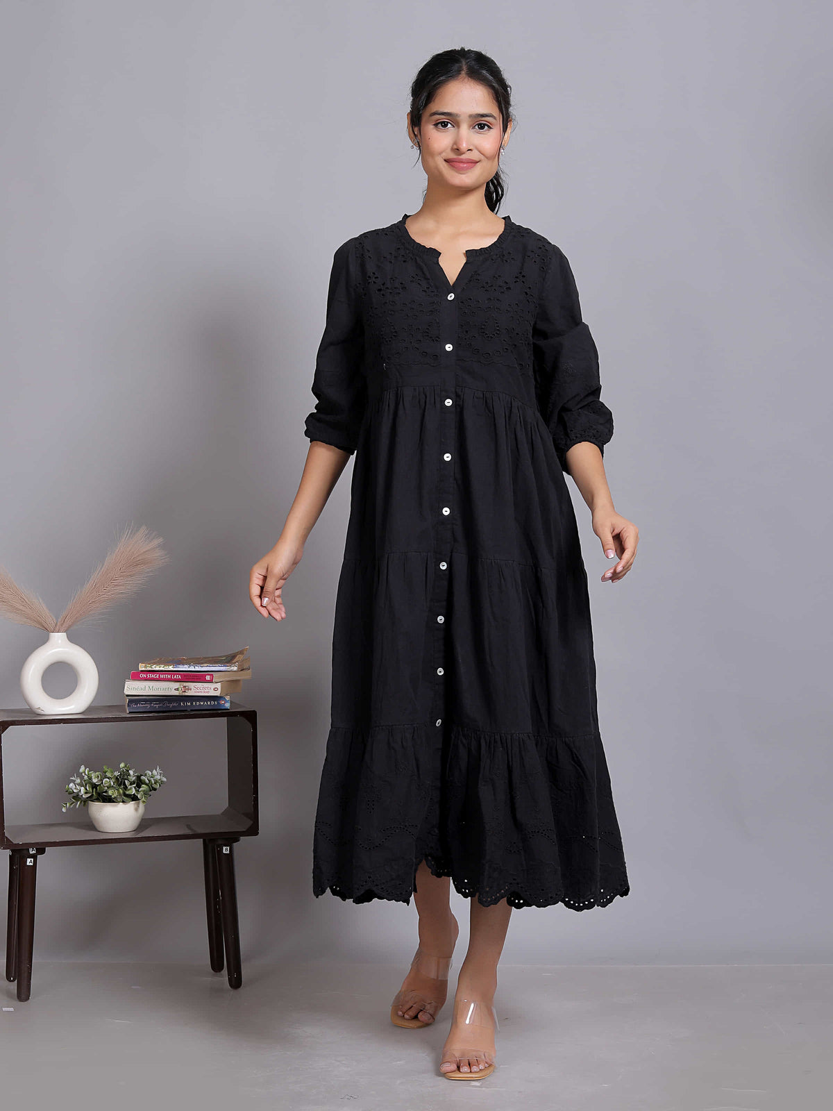 Black Lace Hem Maxi Dress
