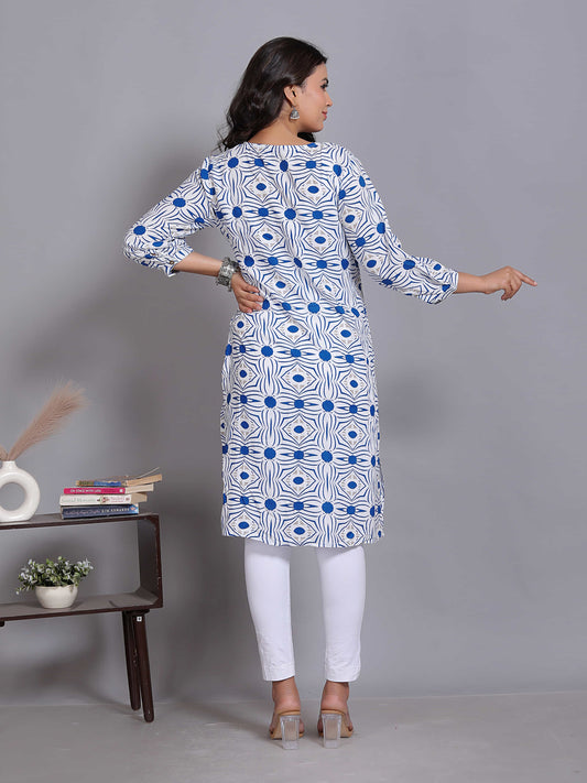 Blue Geometric Print Straight Kurta