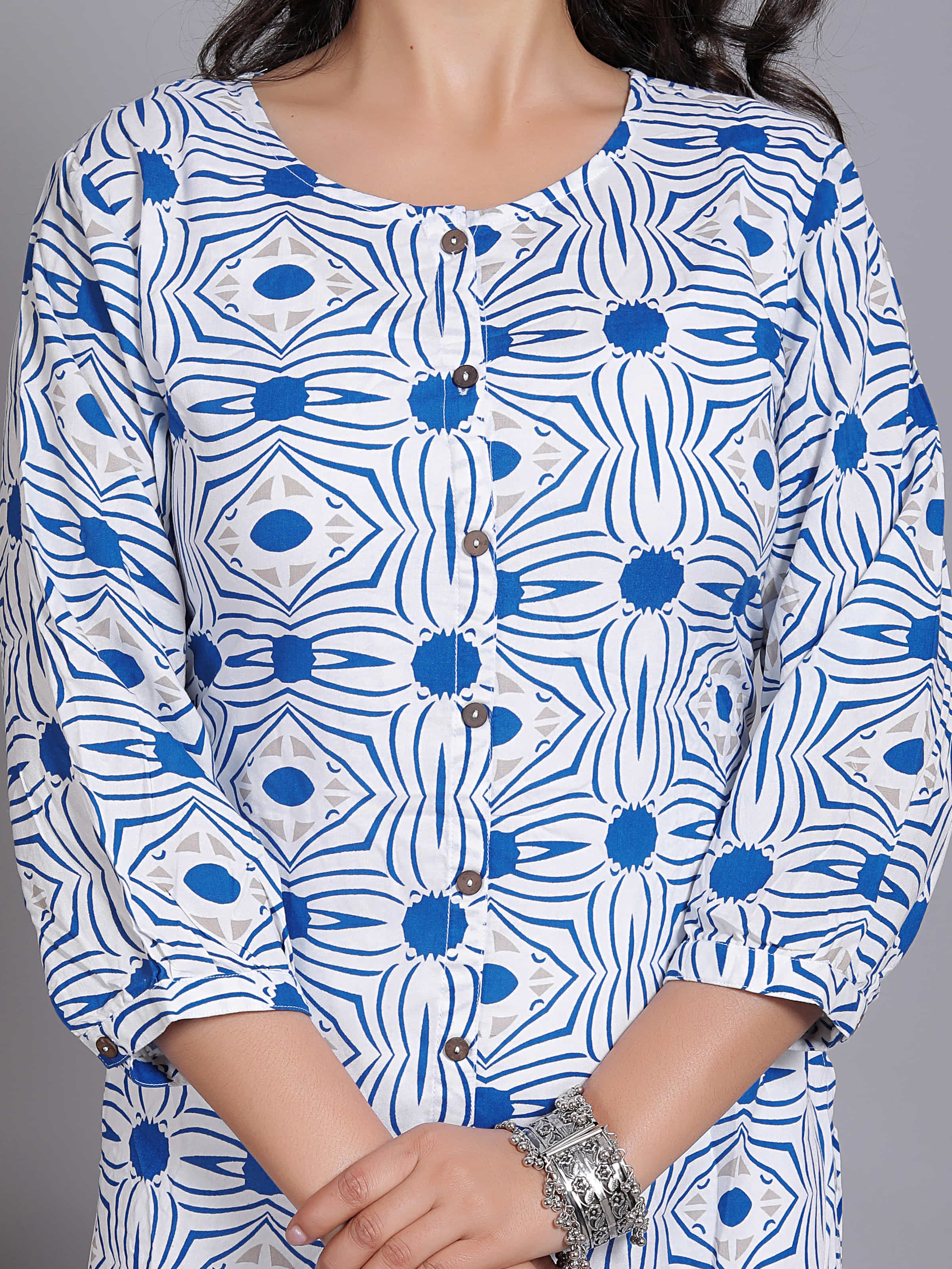 Blue Geometric Print Straight Kurta