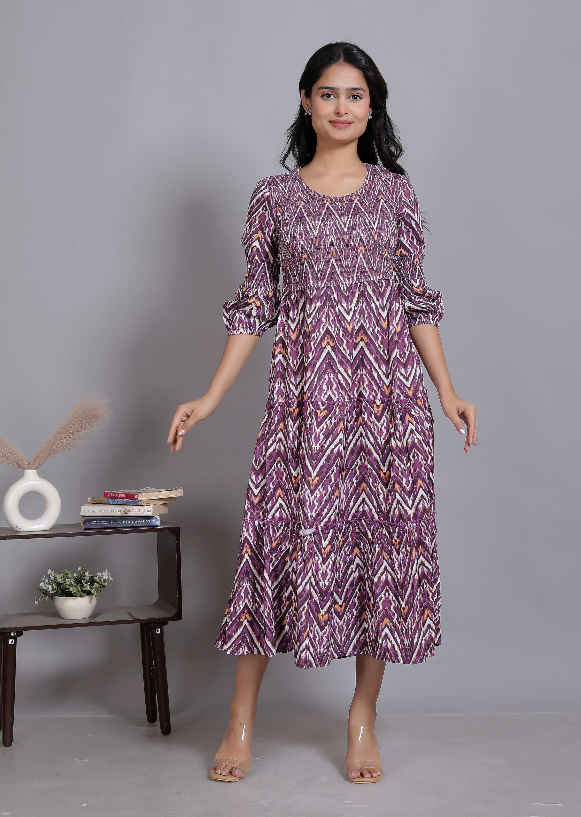 Ikat Print Tiered Maxi Dress