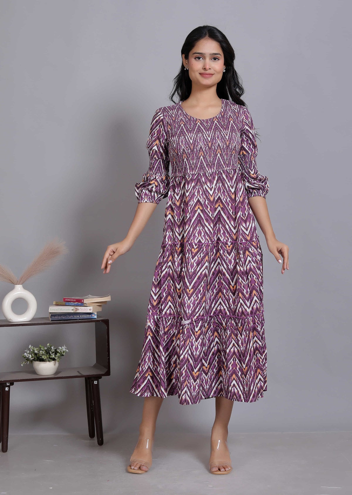 Ikat Print Tiered Maxi Dress