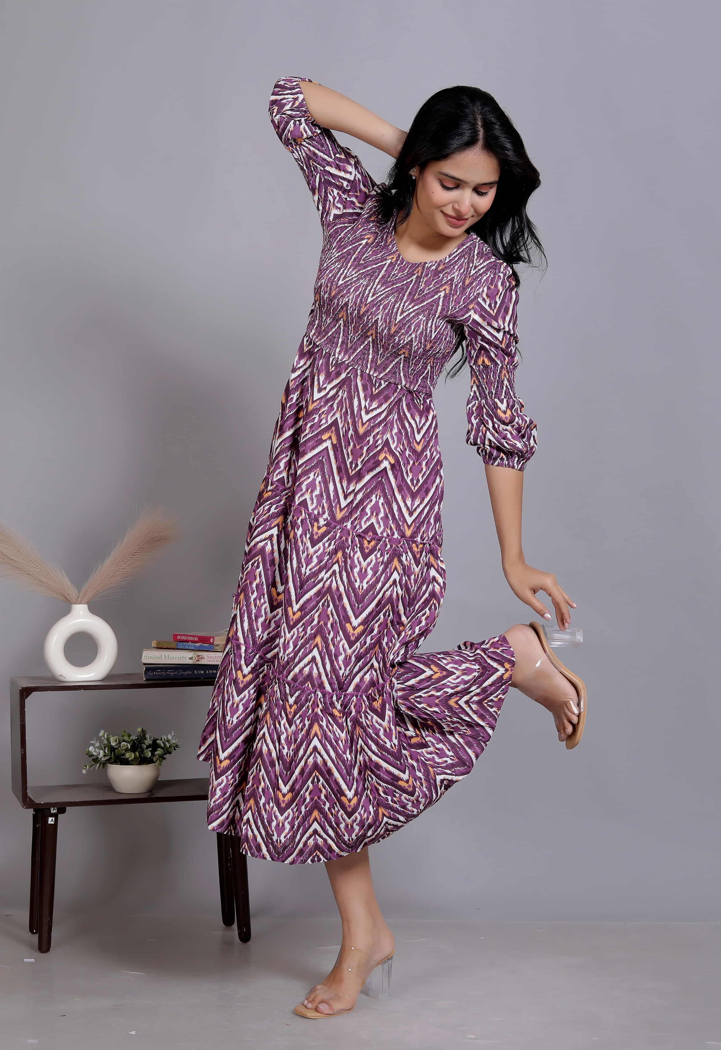 Ikat Print Tiered Maxi Dress