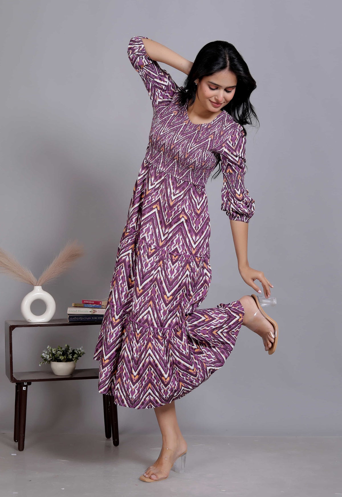 Ikat Print Tiered Maxi Dress