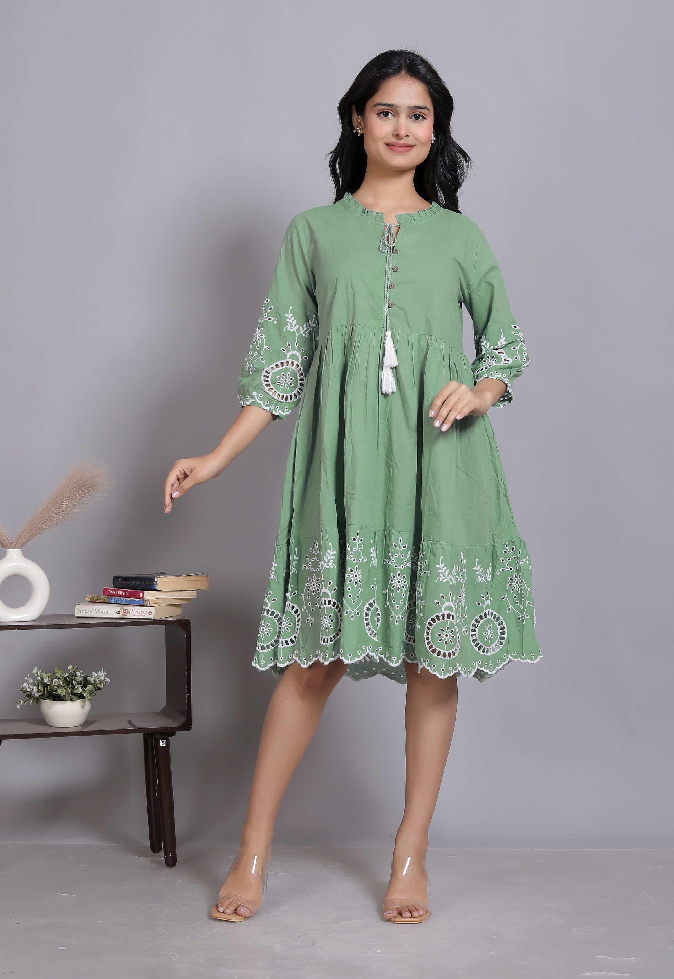 Sage Green Tiered Midi Dress