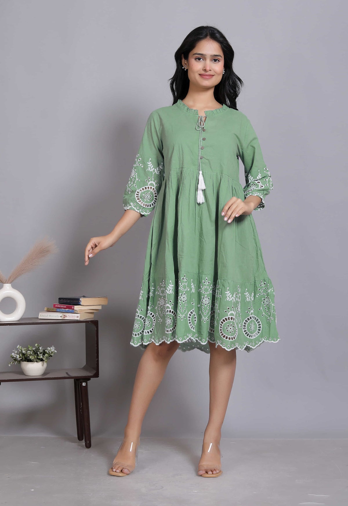 Sage Green Tiered Midi Dress