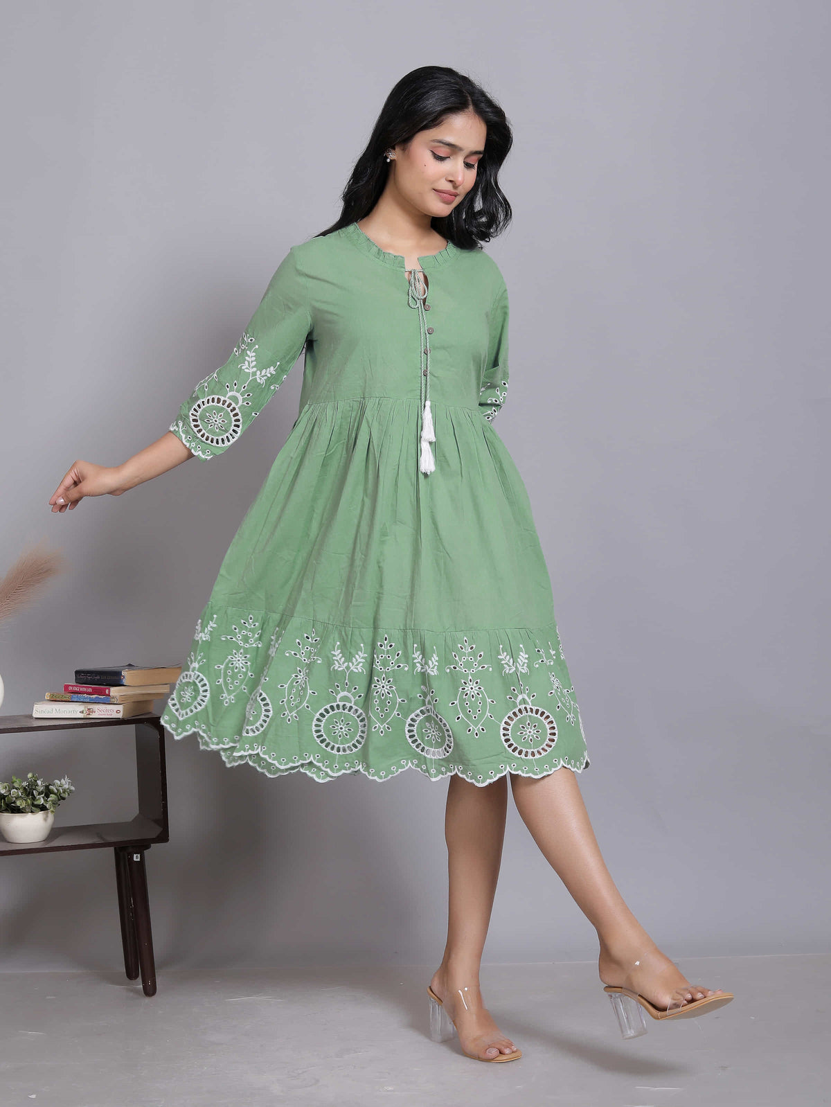 Sage Green Tiered Midi Dress